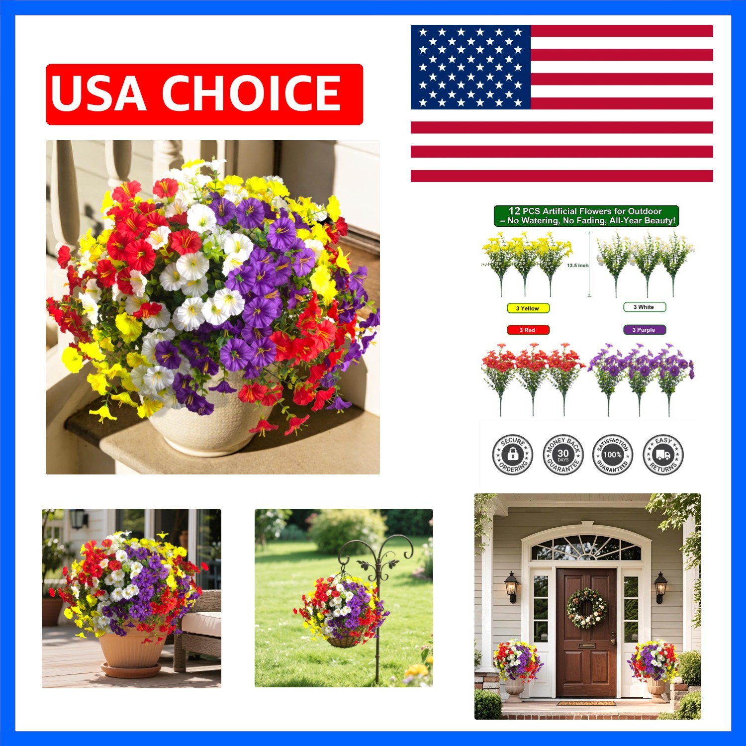 Artificial Morning Glory Flowers, 12 Bundles UV Resistant Fake Outdoor Flower…