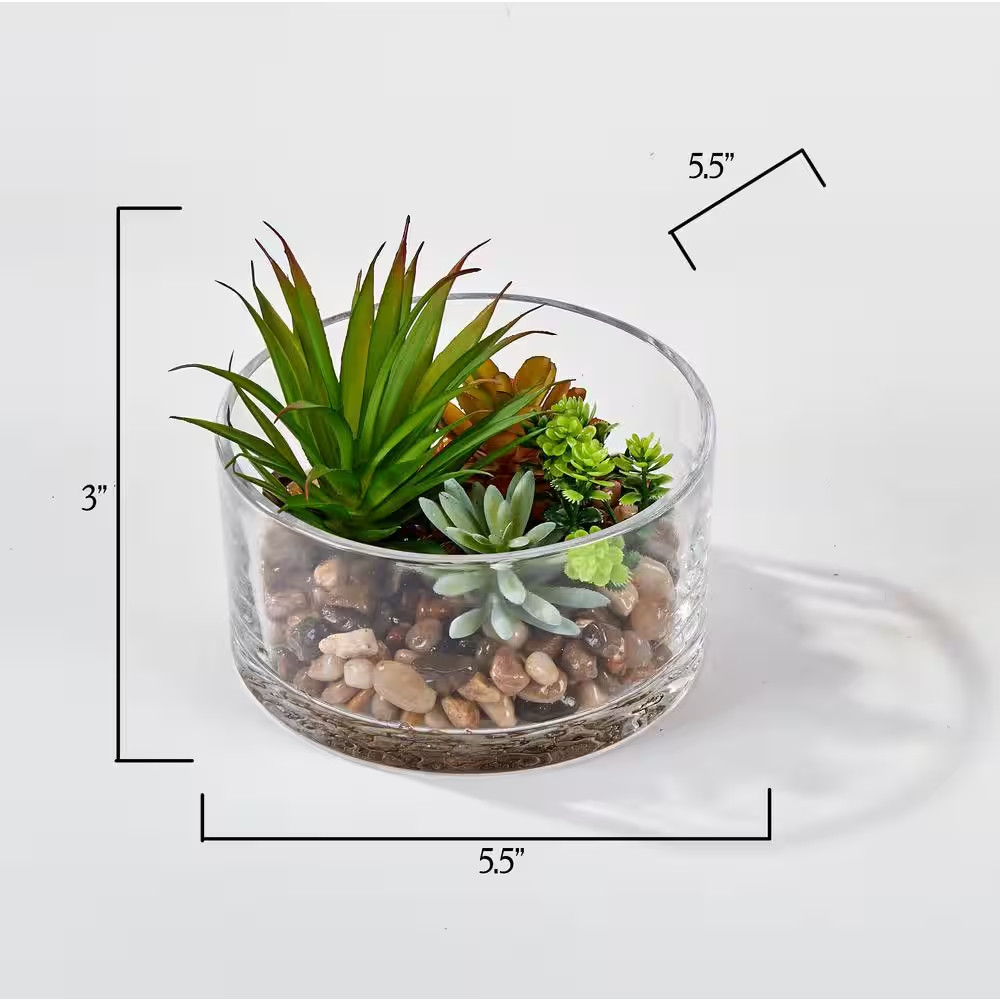 5.5 In. Artificial Dish Garden Succulents in round Glass Container