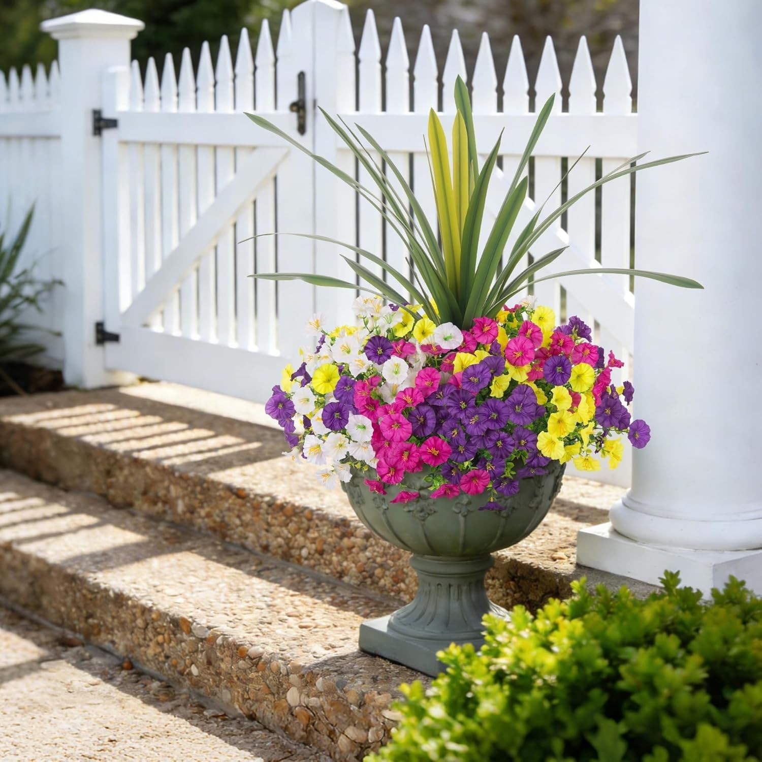 Vibrant Faux Flowers Bundle: 12 Silk Morning Glories with Eucalyptus for Patios