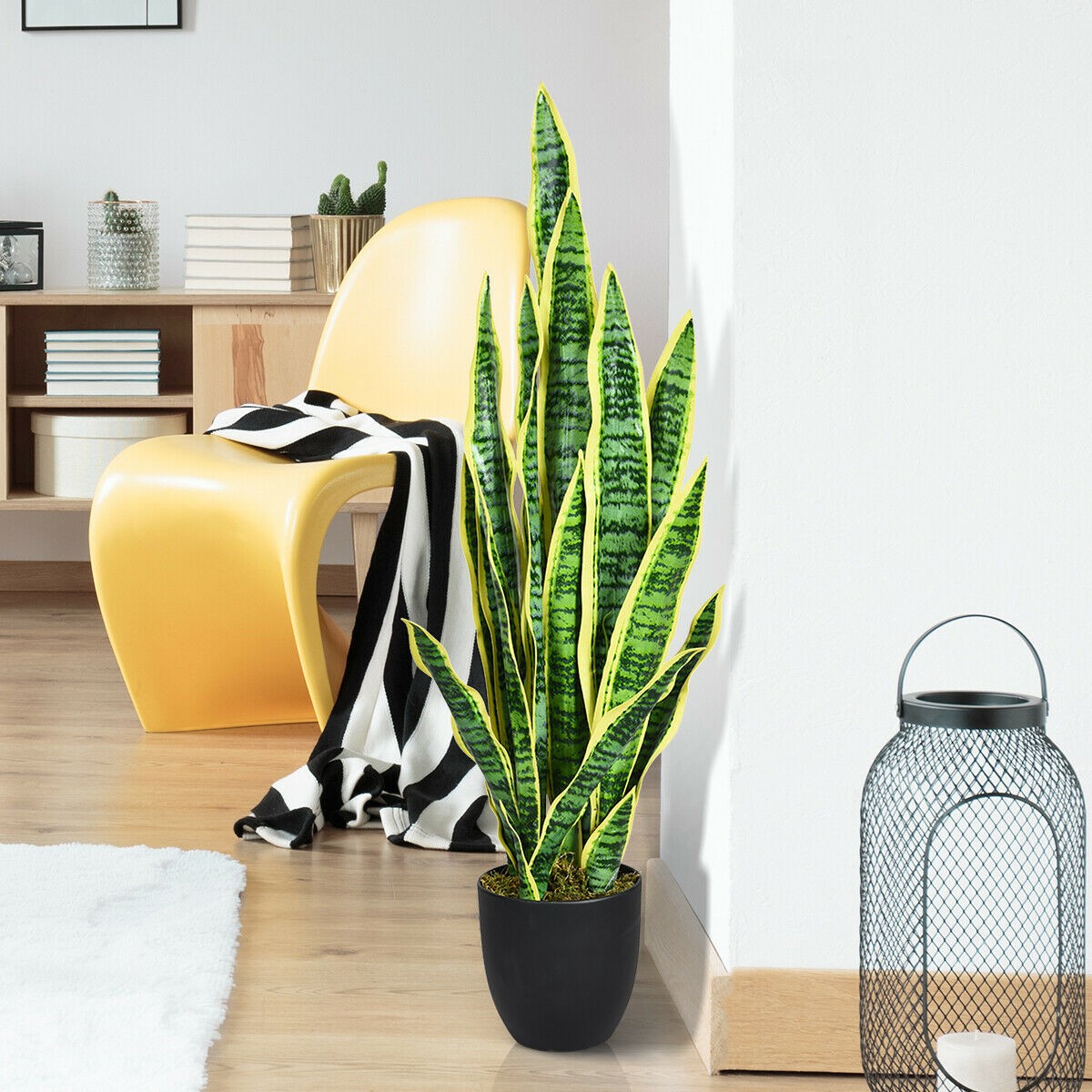 Artificial Snake Plant 35.5″ Fake Sansevieria Indoor-Outdoor Decoration Yellow