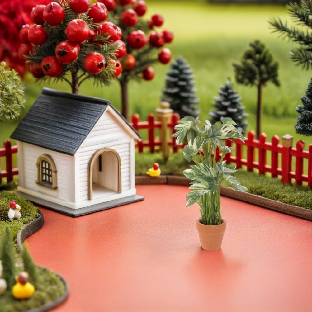 2 Pcs Artificial Simulation Green Plants Dollhouse Miniature Potted