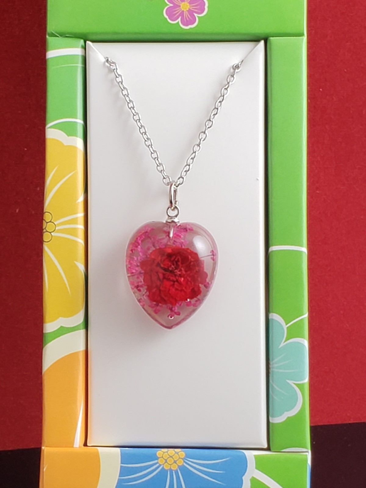 Heart Red Rose/Pink Leaves – Clear
