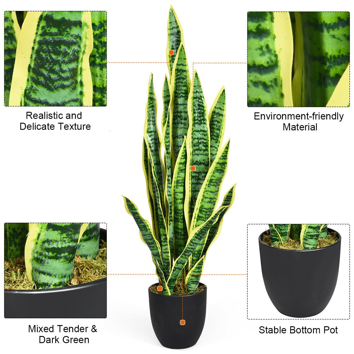 Artificial Snake Plant 35.5″ Fake Sansevieria Indoor-Outdoor Decoration Yellow