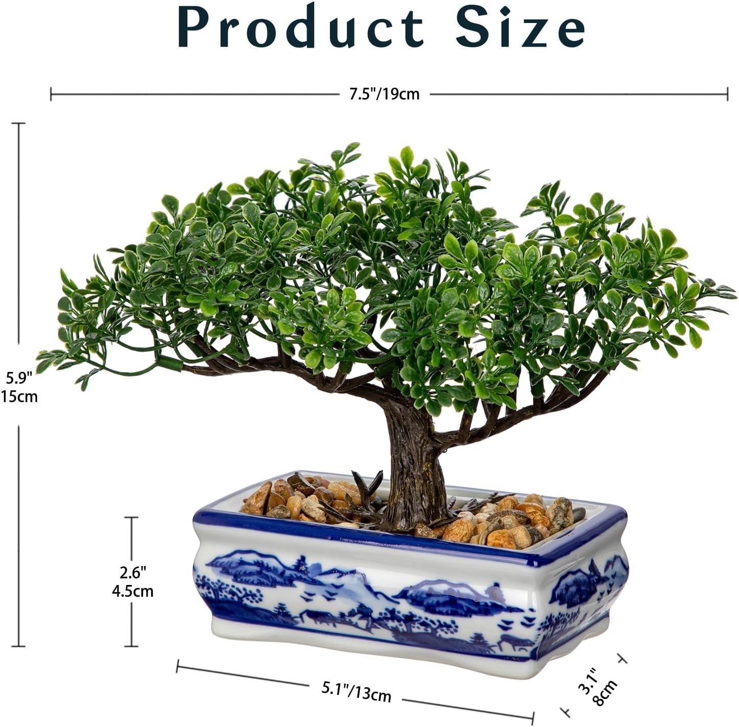 Elegant Artificial Bonsai Tree with Blue & White Porcelain Pot for Home Office