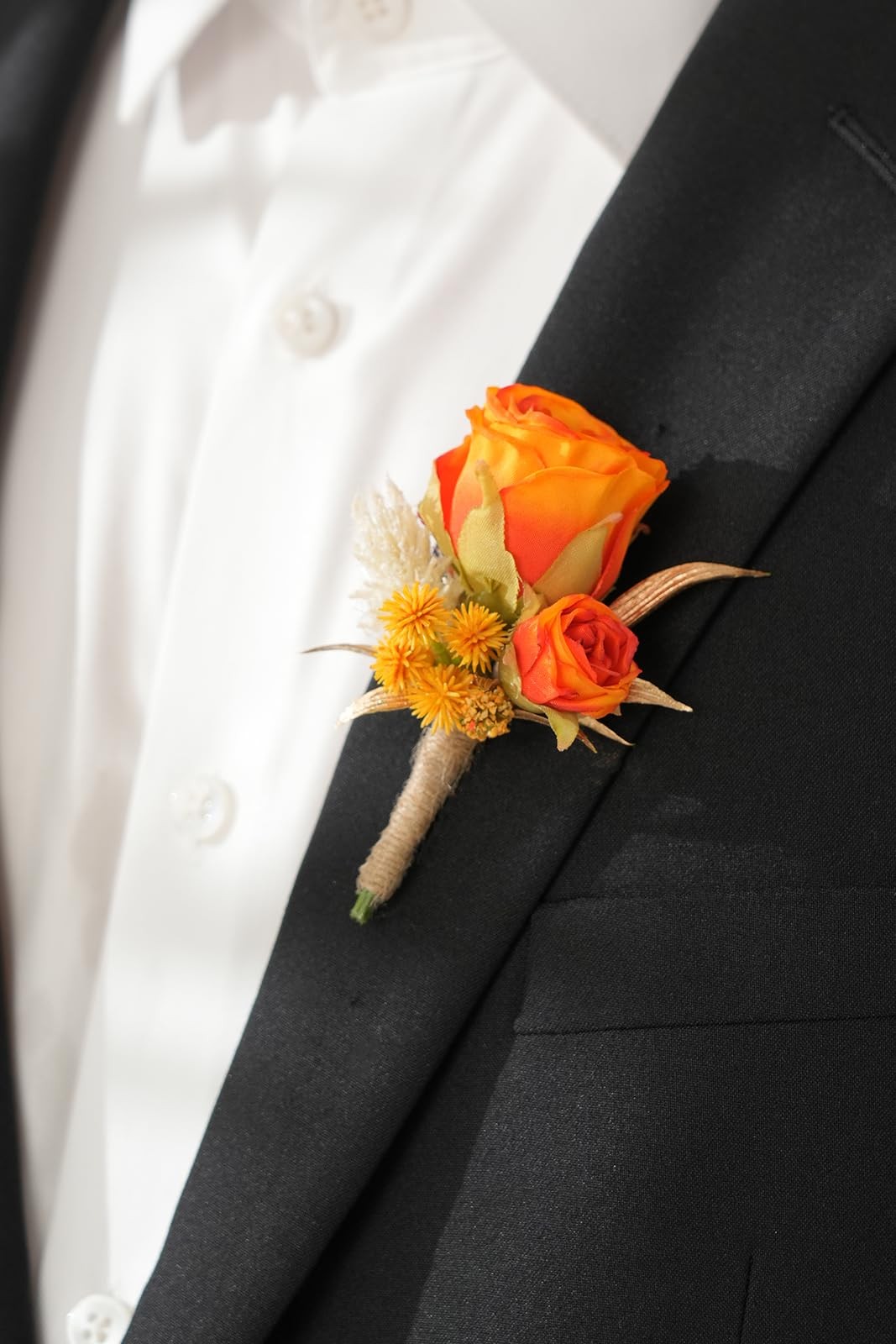 Retro Orange Rose Natural Dried Plants Boutonniere for Men, Set of 6, Corsage…