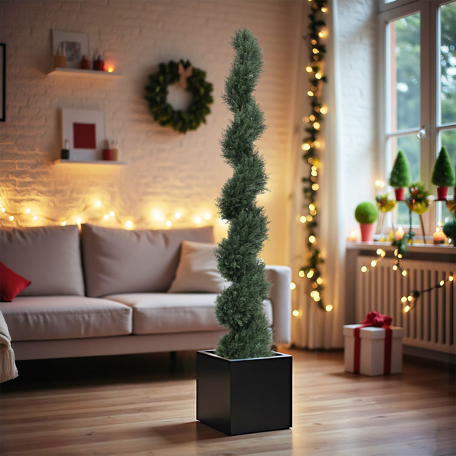 6ft Spiral Cedar Artificial Tree, 2-Piece Set, Green Plastic, Outdoor Decor