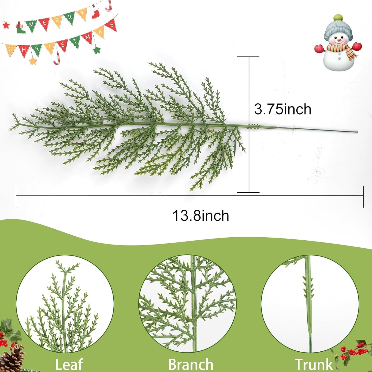 Hananona Artificial Pine Branches,40 Pcs Christmas Faux Cedar Stems, Green