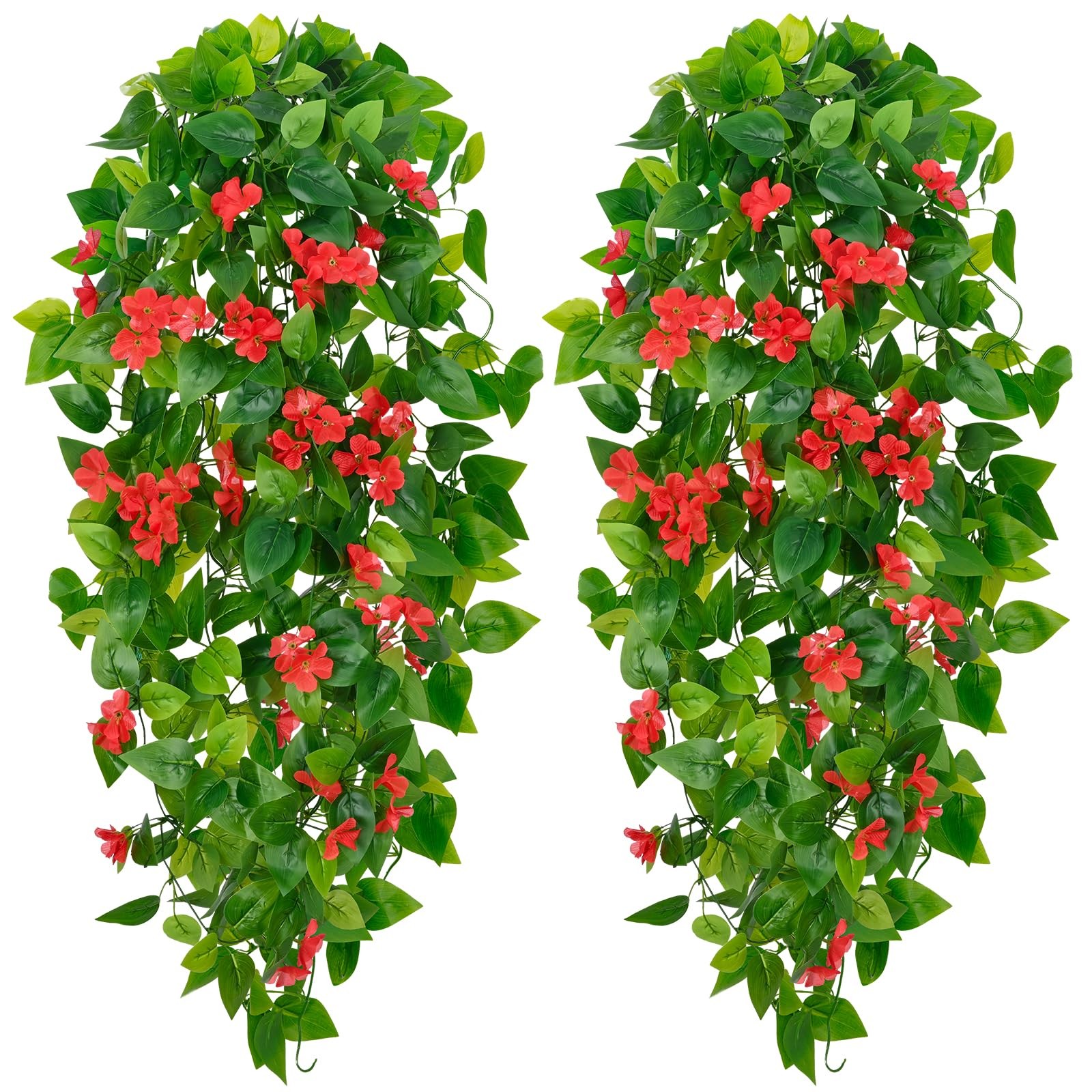 Artificial Hanging Flowers for Outdoors, 2pcs Fake Hanging Plants Pothos Vine…