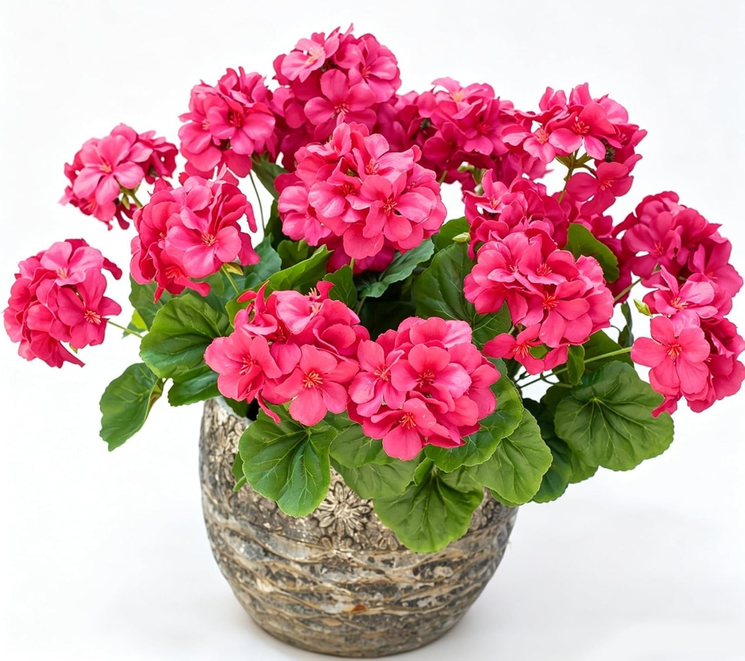 Artificial Geraniums Silk Flowers for Outdoors UV Resistant 4 Pack Hotpink