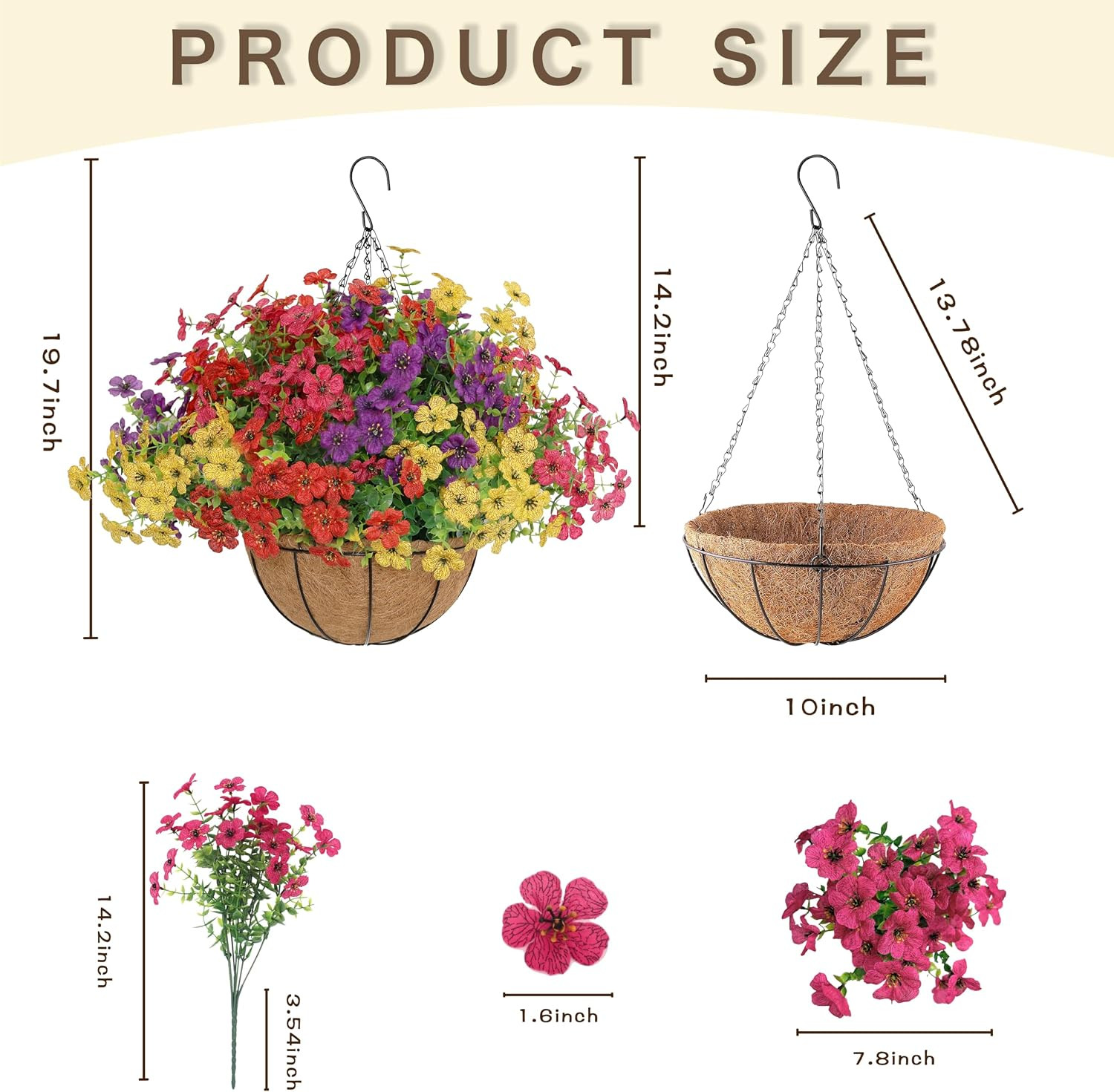 12 Bundles UV Resistant Fake Hanging Flowers with Basket for Outdoor Decor