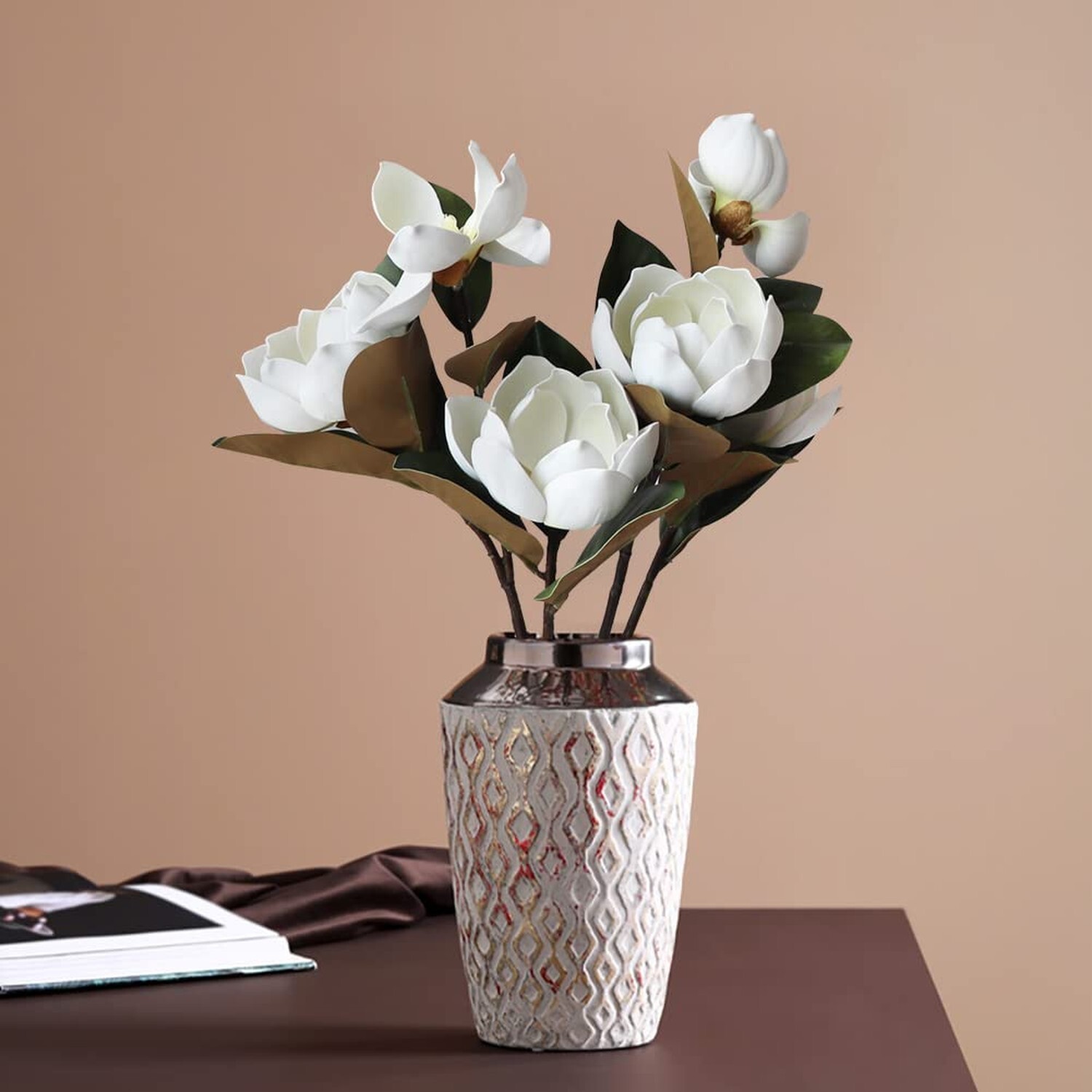 LIUCOGXI Vintage Artificial Magnolia Flower White 6 Heads,Long Stem Magnolia …