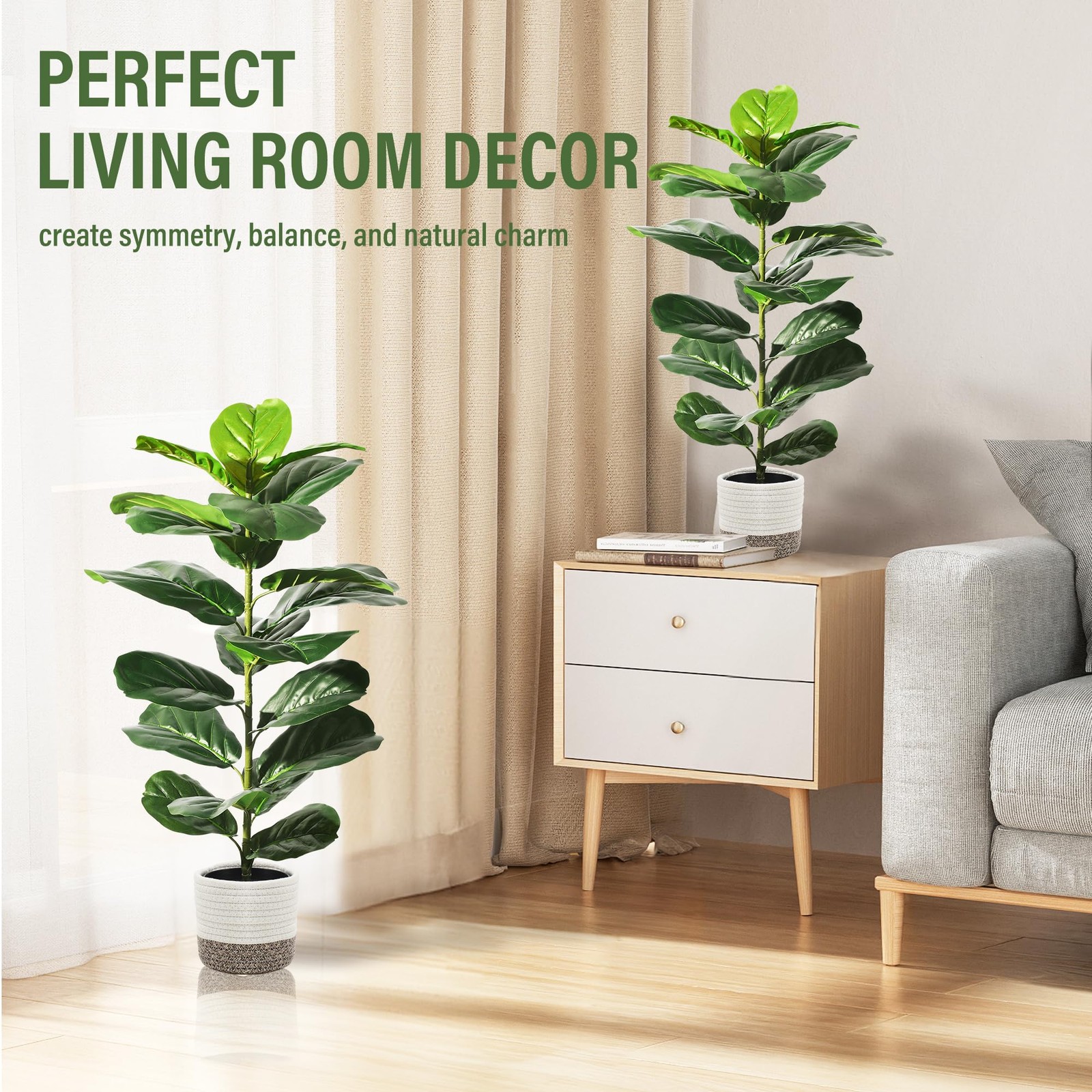 2 Pack Artificial Fiddle Leaf Fig Tree, 30″ Ficus Lyrata Fake Plants with Cot…