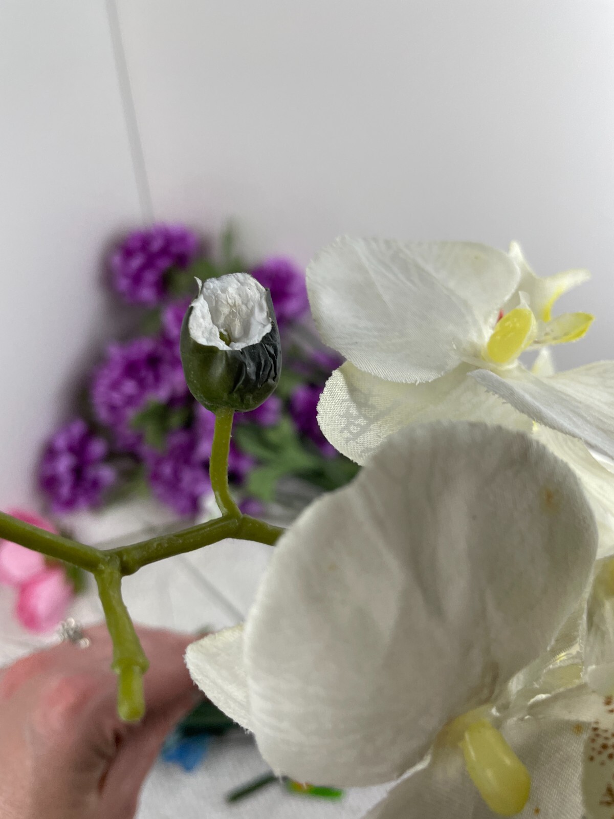 Faux Fake Flowers Lot Variety Roses Orchids Onion Grass Purple Pink White Spring