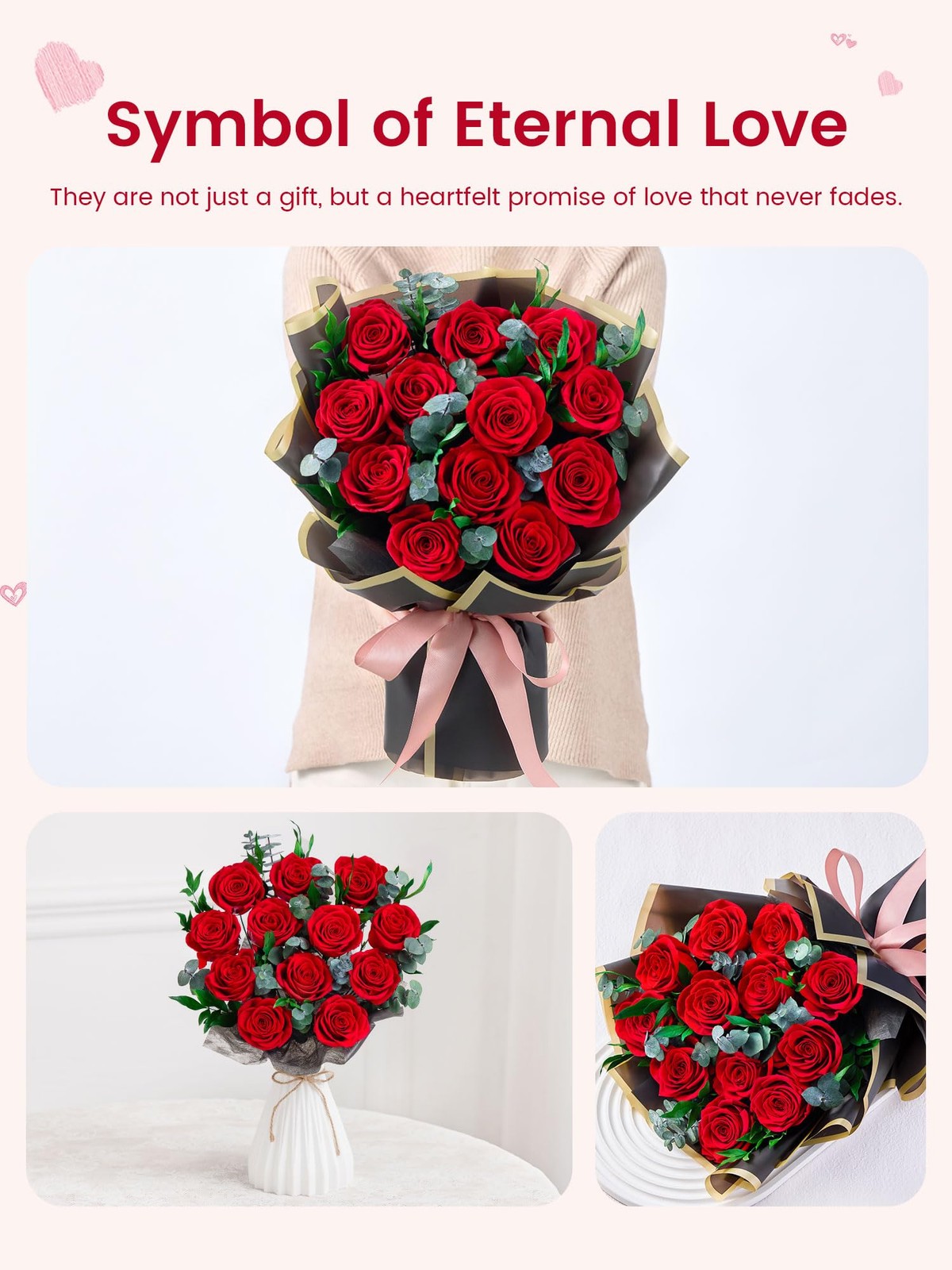 12 Red Preserved Roses Bouquet Flower Bouquet with Led Lights Gift for Women …