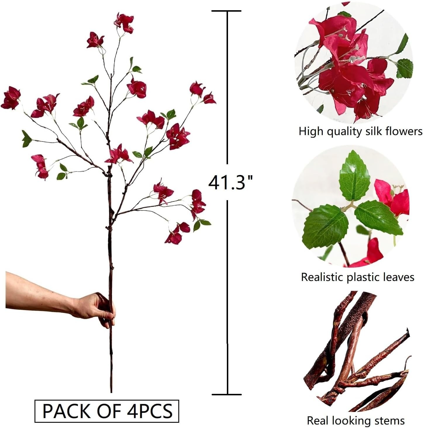 Artificial Bougainvillea Flower Branches Silk Bougainvillea Stems with Dried …