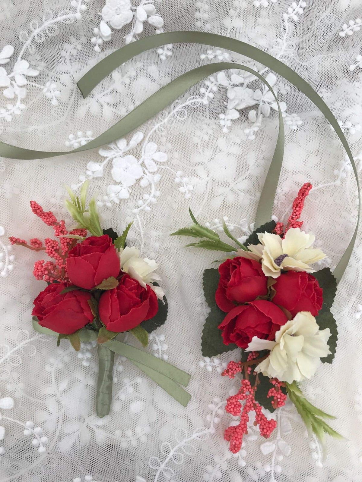 Rose Wedding Wrist Corsage and Boutonniere Set Party Prom Hand Ribbon Flower …