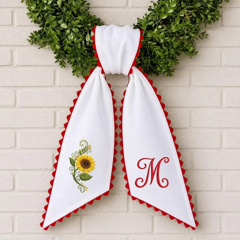 Custom Embroidered Witch Floral Wreath Sash, Monogram Color Wreath Sash