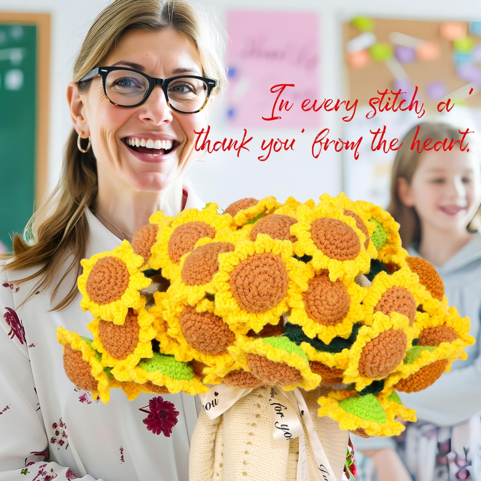 LOKOZ Sunflower Gifts for Women Get Well – Crochet Flowers Bouquet Blanket,