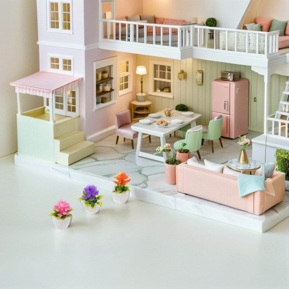 9Pcs Miniature Dollhouse Plastic Potted Plants Assorted Color Durable Decoration