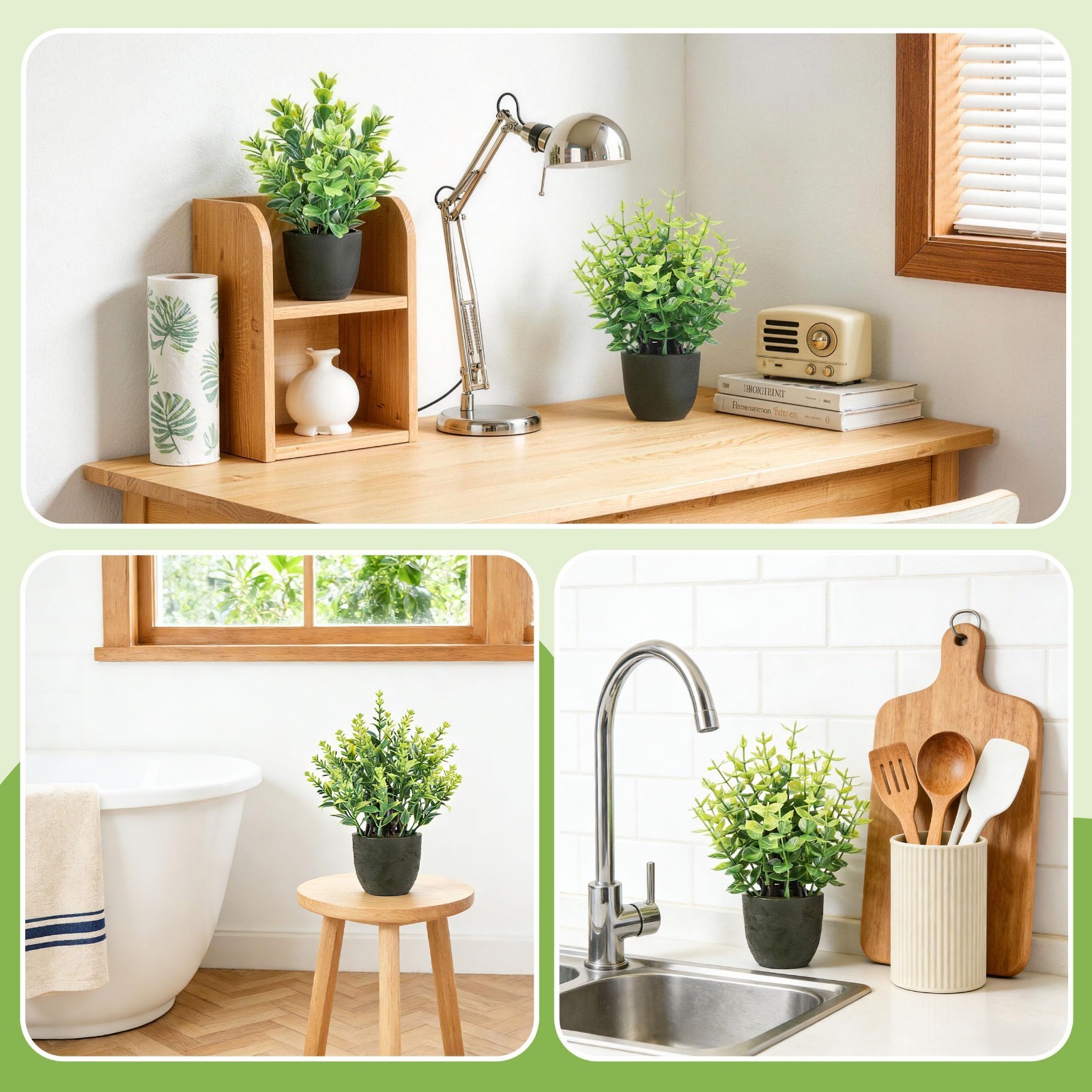 4 Pack Mini Artificial Plants in Pots – Fake Greenery Set for Home, Office, Bath