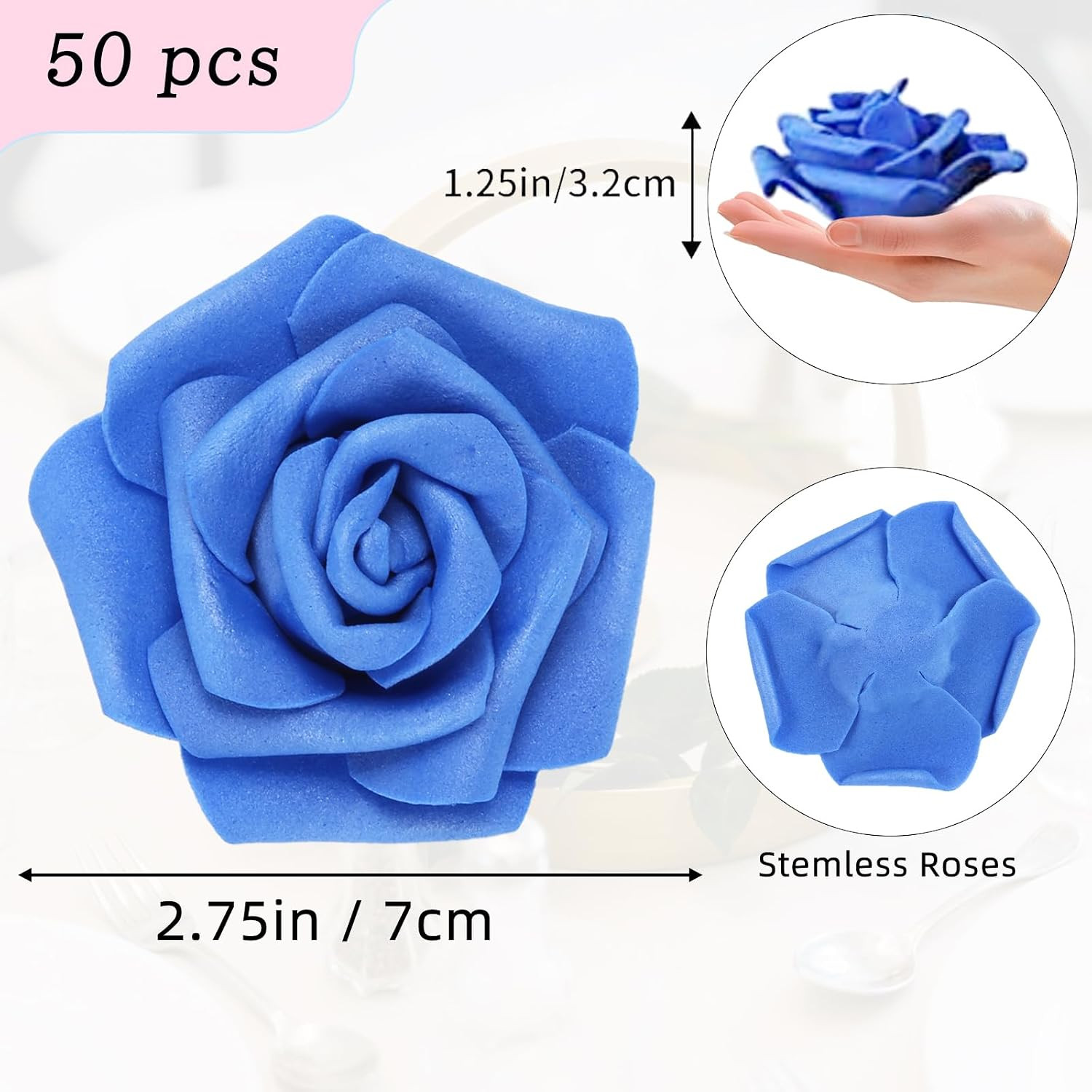 50 PCS Dark Blue Foam Rose Stemless Artificial Flower Head Bulk 2.75in Mini F…