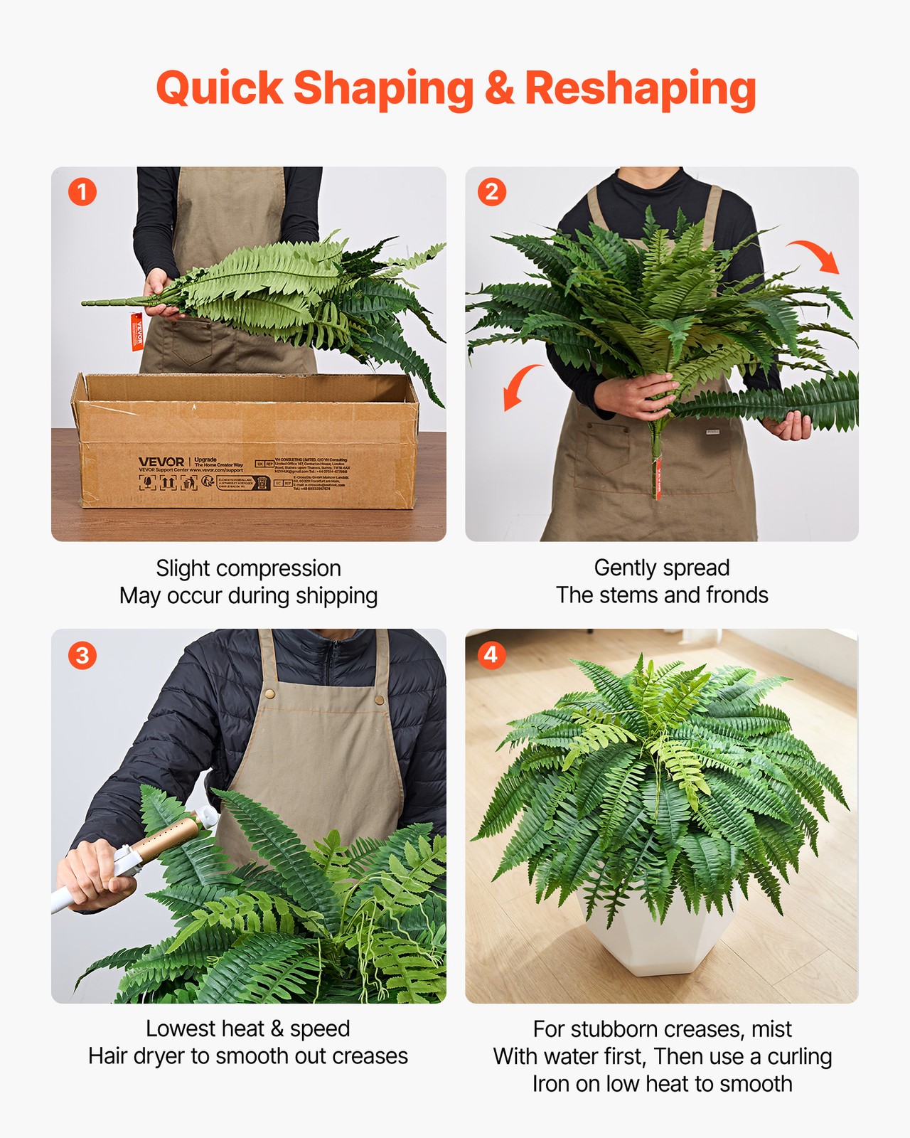 VEVOR 45″ Artificial Ferns Fake Boston Bush 63 Fronds for Outdoor Decor 2 Pack