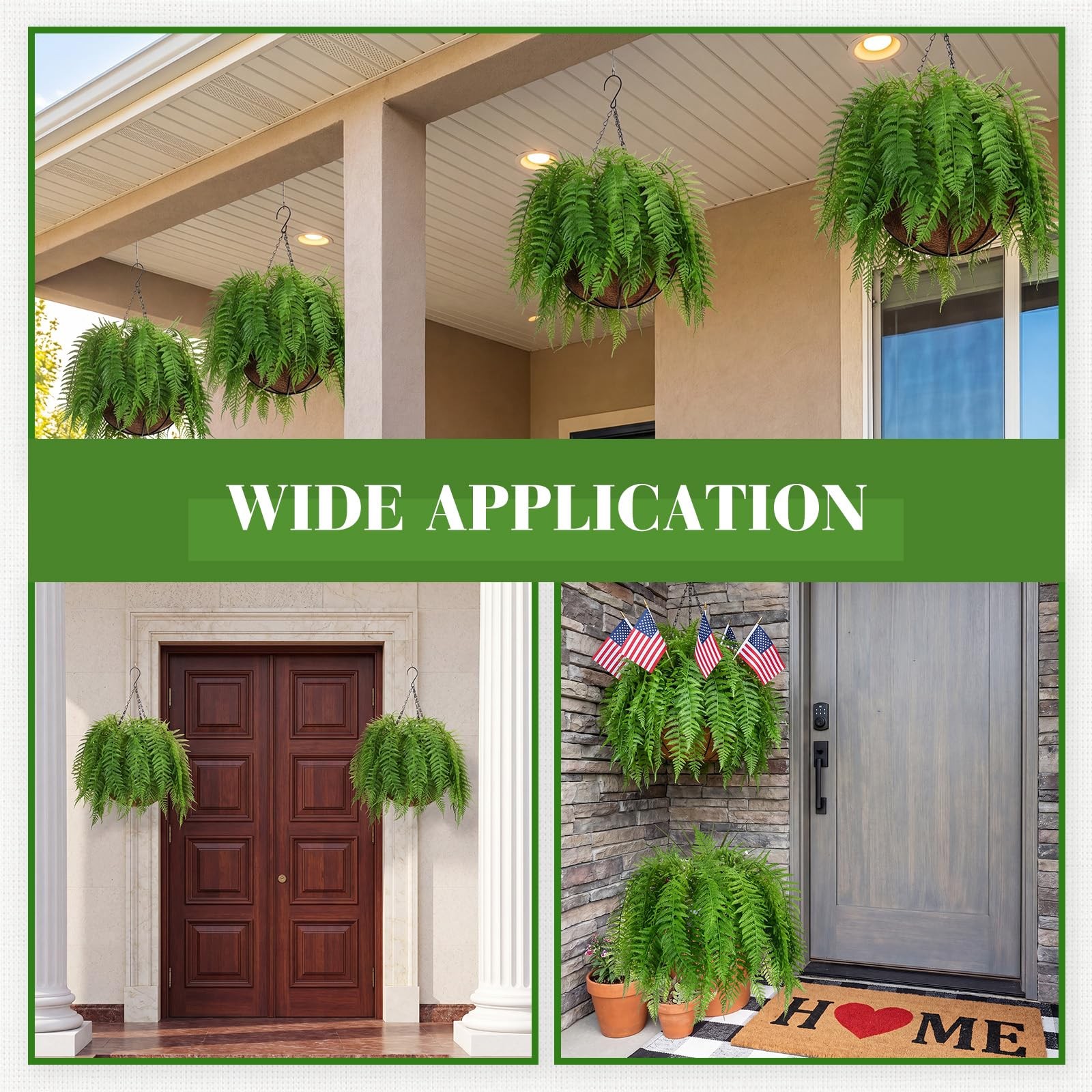 3 Pack Artificial Flowers Outdoor Fake Fern Plants 3 Hanging Basket Planters …