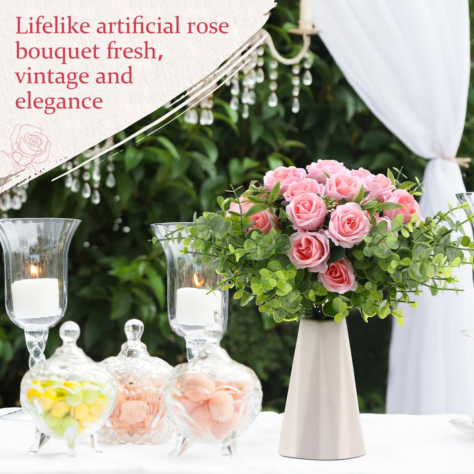 8 Pack 12 Inch Wedding Bouquets for Bride Bridesmaid Red Artificial Rose Bouq…