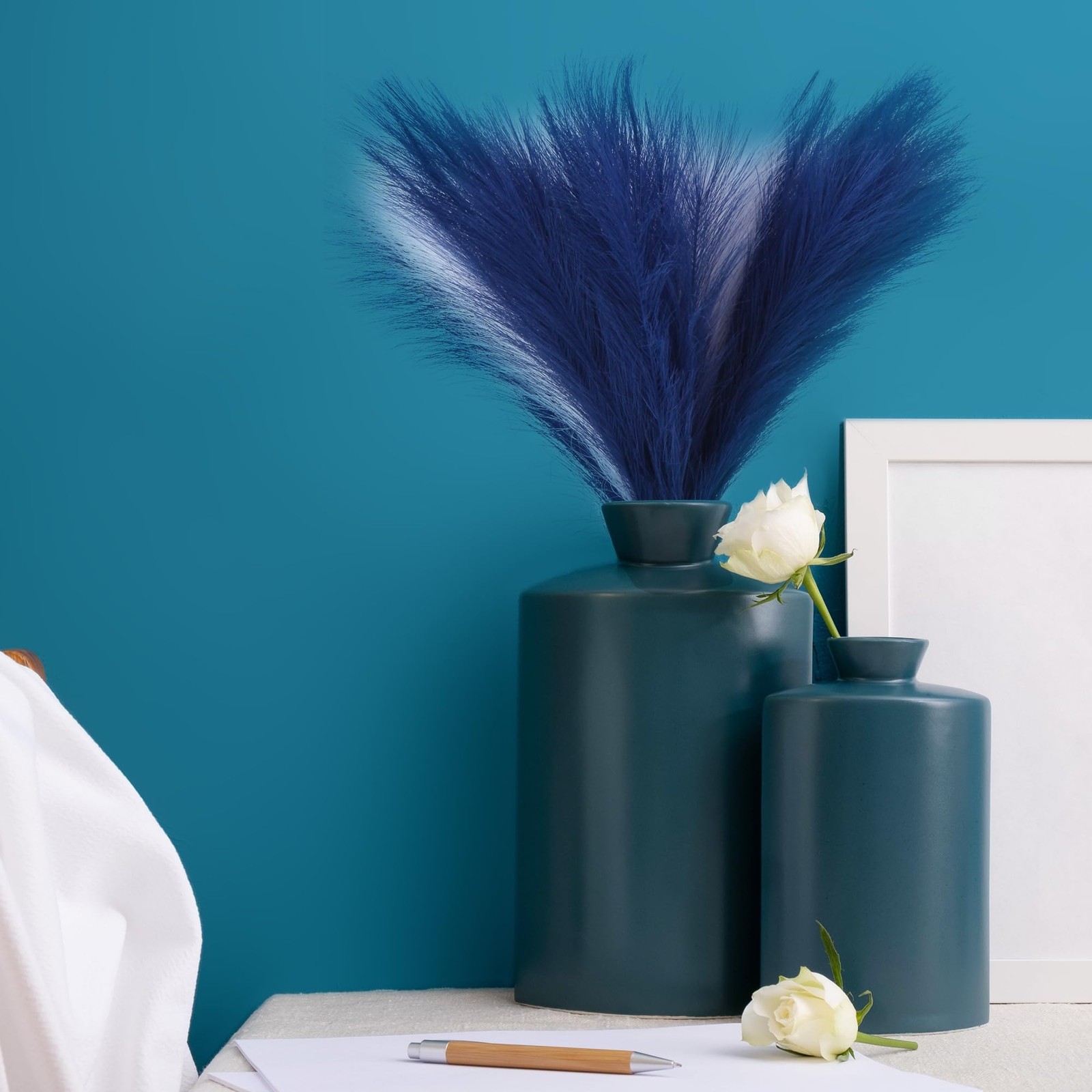 6 PCS 17.7 Inch Blue White Faux Pampas Grass Artificial Party Home Decoration