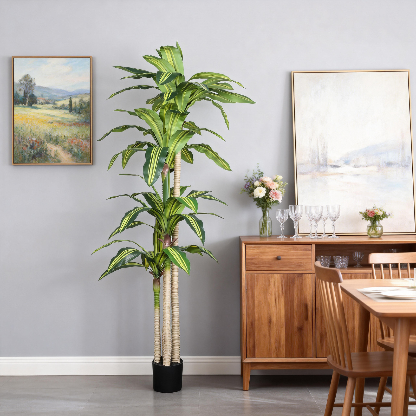 6″ Artificial Dracaena Tree with Black Plastic Pot