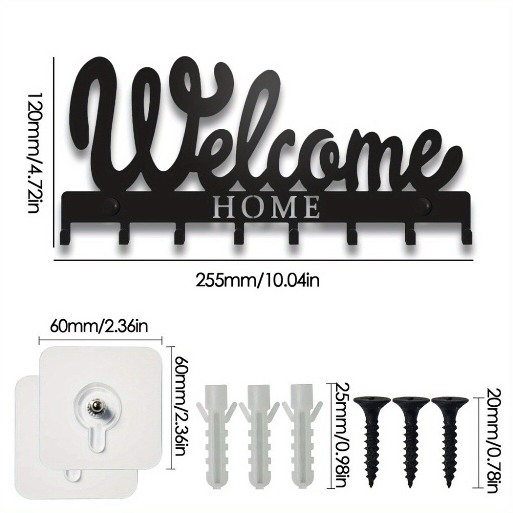 Stylish Black Metal Welcome Wall Mounted Key Holder Entryway Decor Gift
