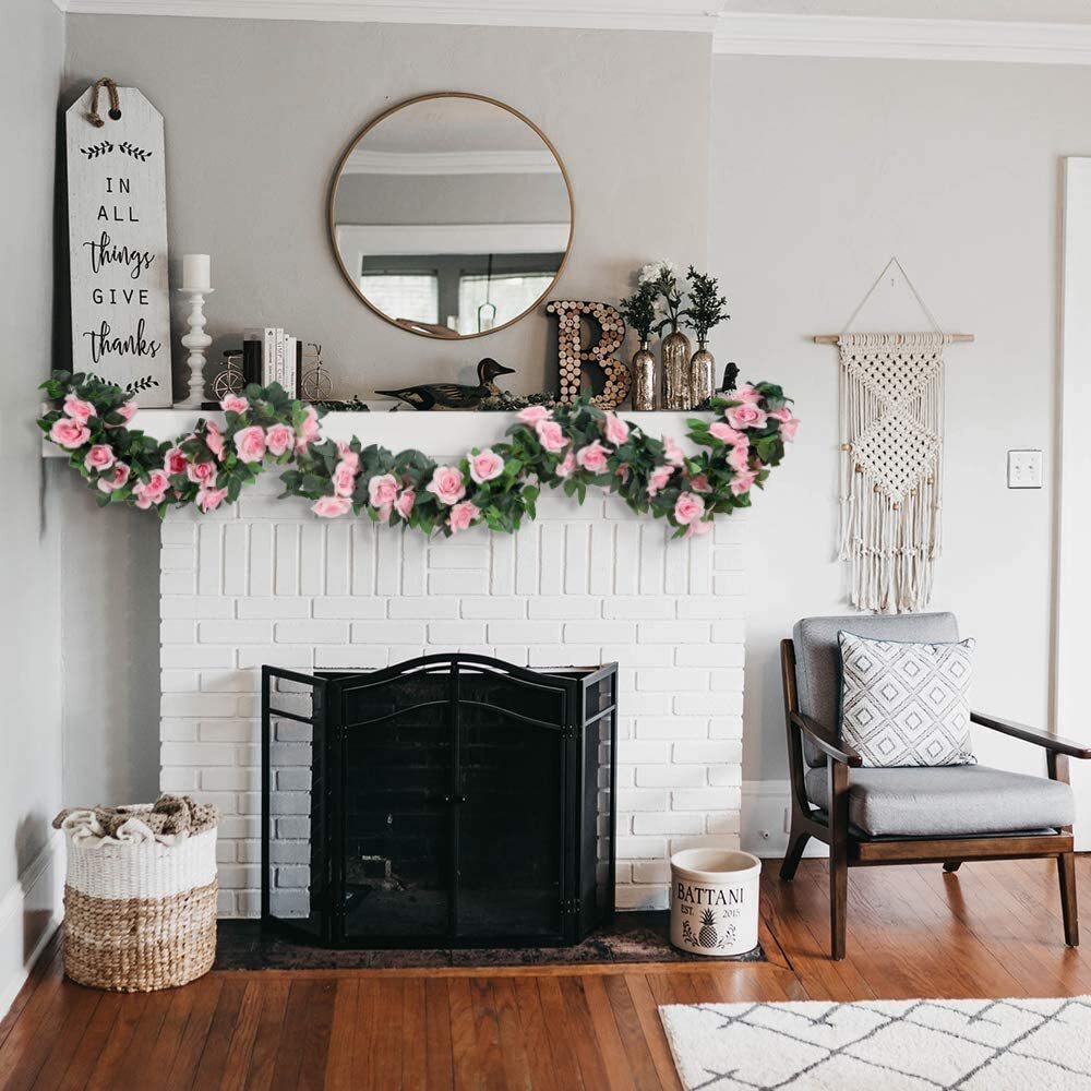 7.5 Ft Garland Wall Artificial Hanging Rose Flower Vine Deep Pink Wedding Decor