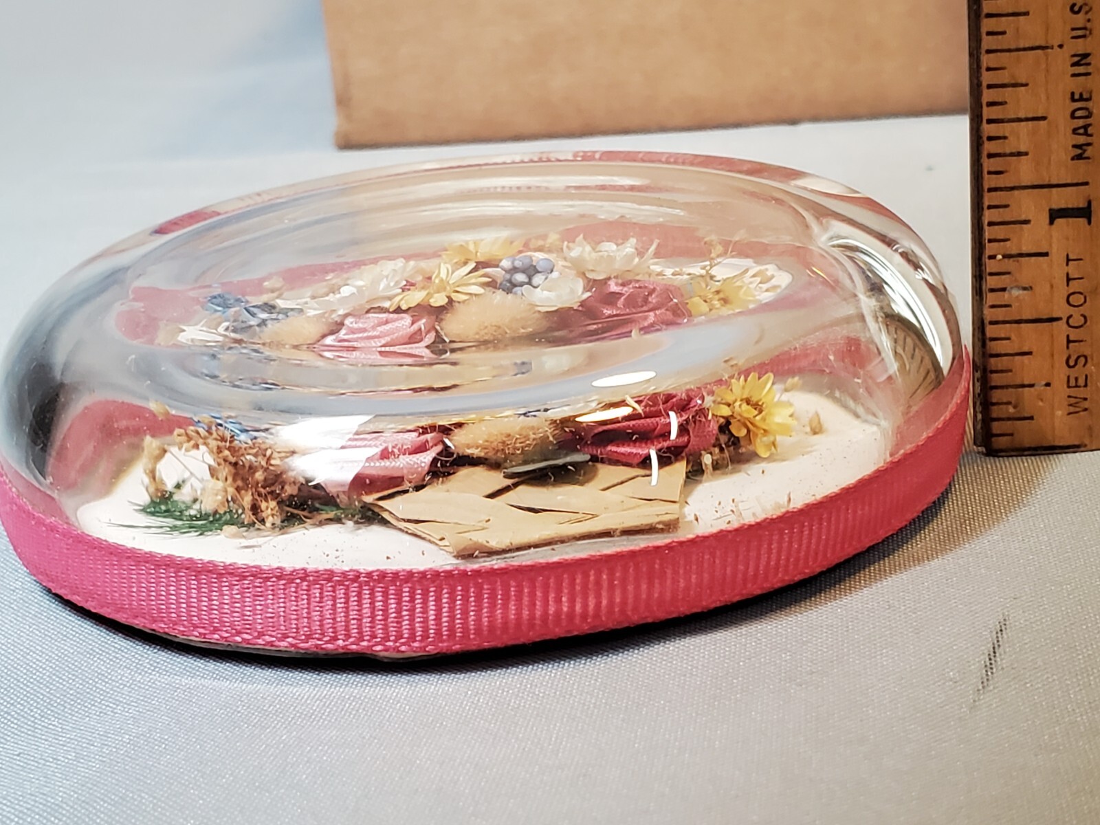 Convex Glass Bubble Dried Floral Silk Ribbon Floral Wall Art Shabby Elegance Set