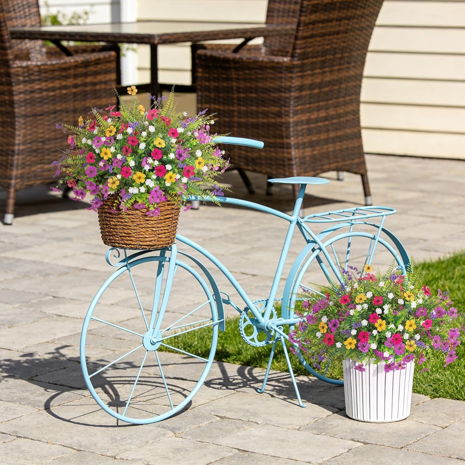 Low Maintenance Outdoor Decoration – 12 PCS Mixed Faux Flowers & Ferns