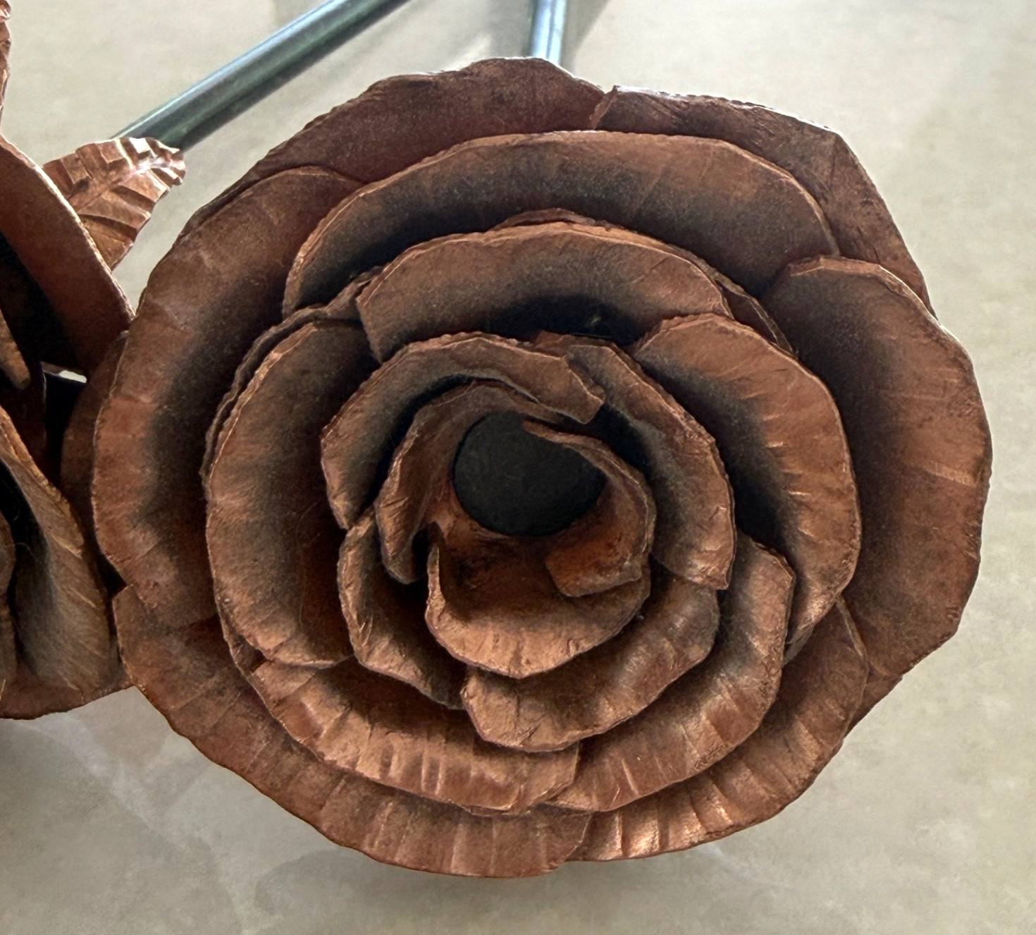 Copper-Tone Metal Rose Sculpture Pair 7” 9” Handcrafted Floral Decor