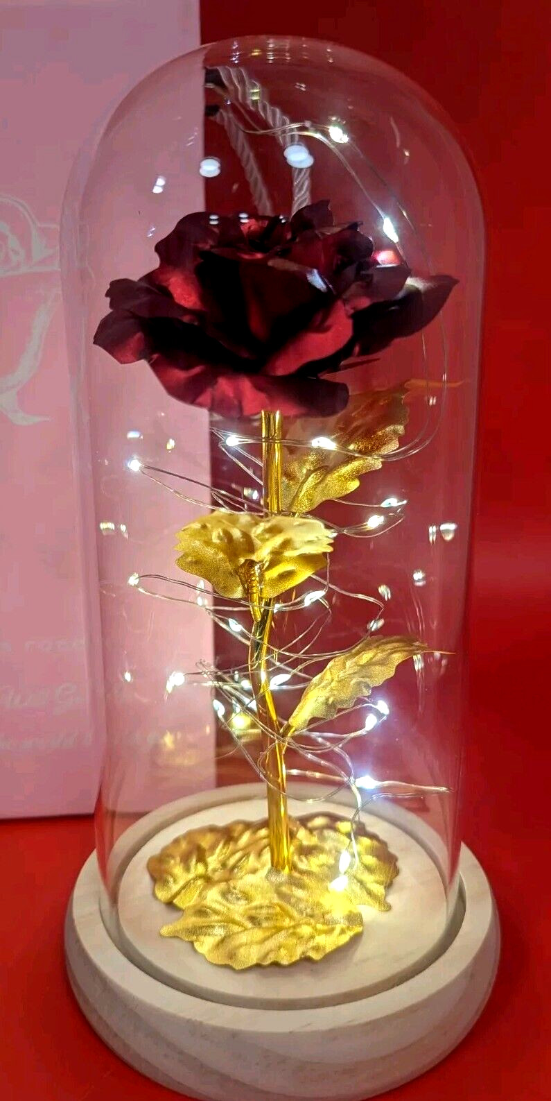 Led Eternal Red Gold Rose In Flask Dome Glass Rose Flower Light Gift Home Decor