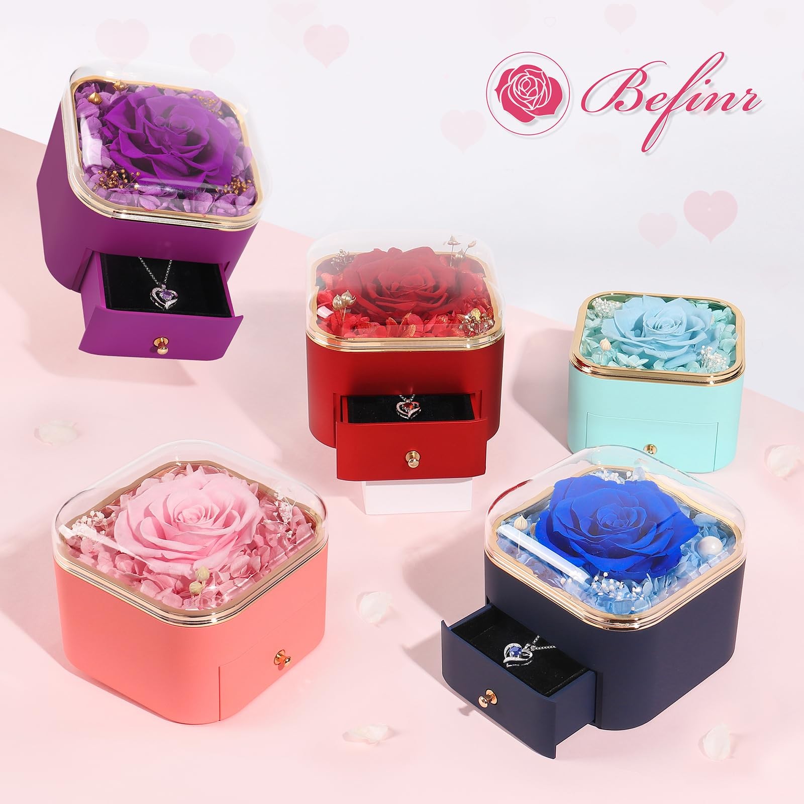 Gifts for Preserved Real Rose with Necklace Eternal Roses Forever Flowers for…