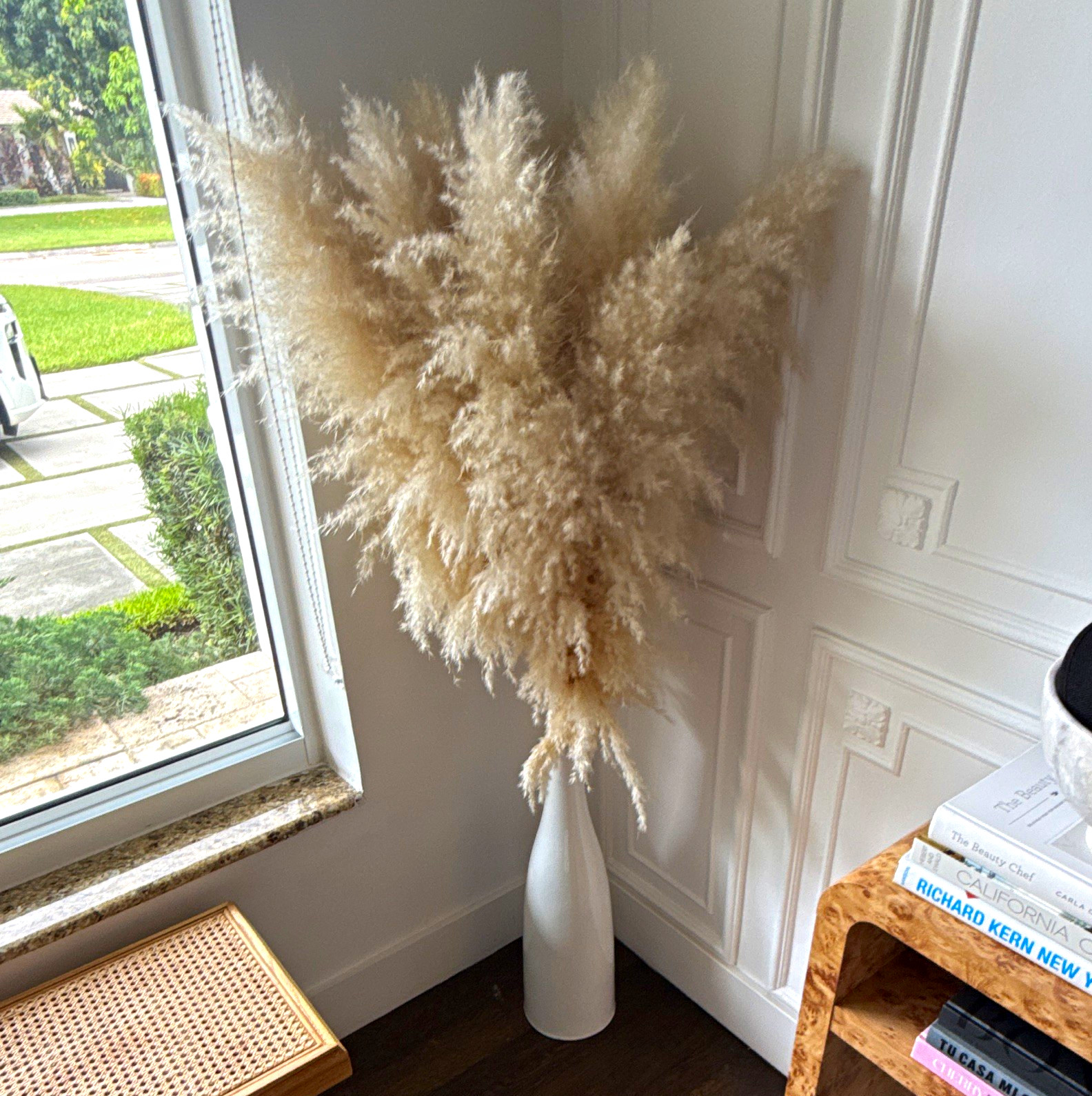Beige Pampas Grass Floral Arrangement & Centerpiece in White Floor Vase