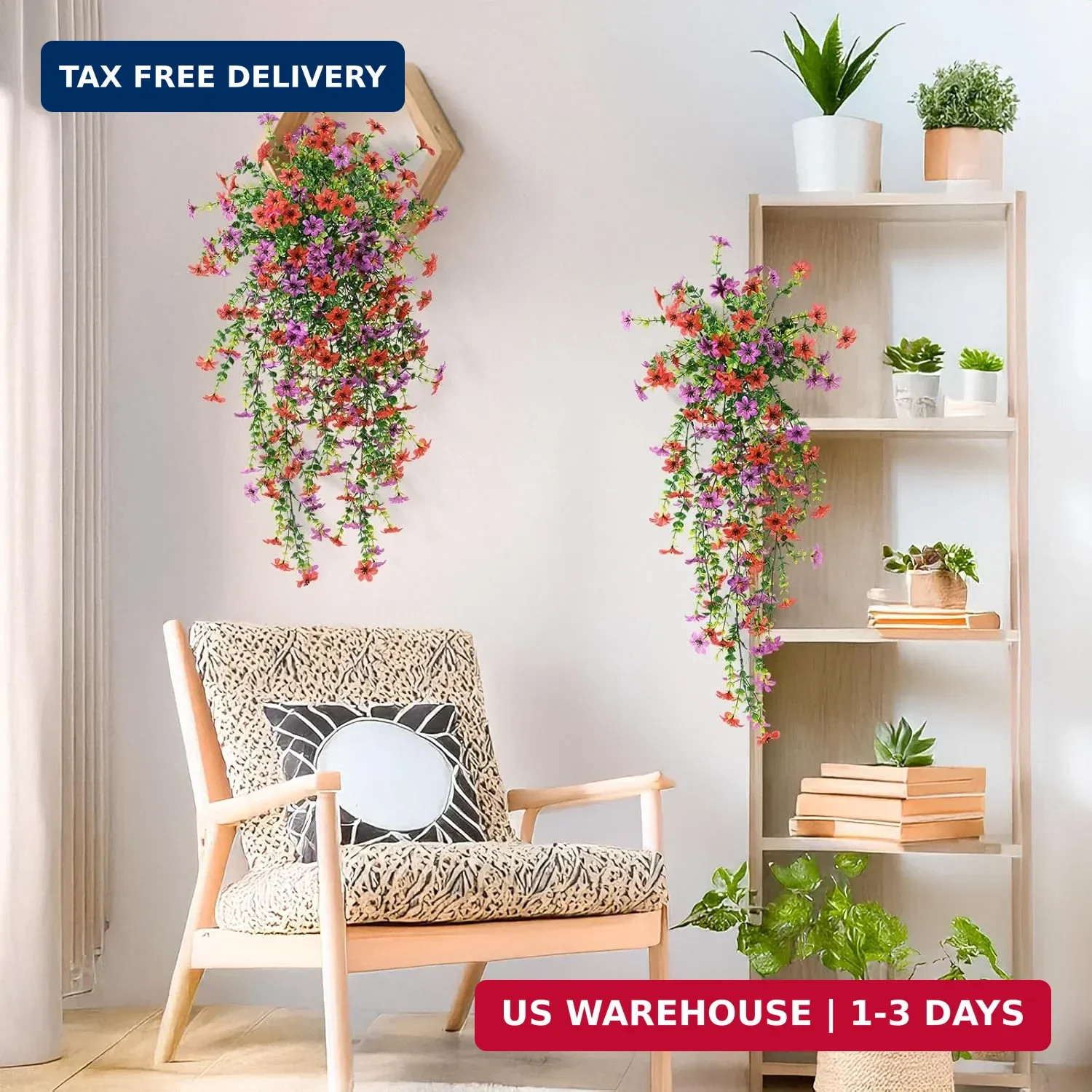 Artificial Hanging Flowers Plants for Outdoor Spring Summer Decoration,2 PCS Fau