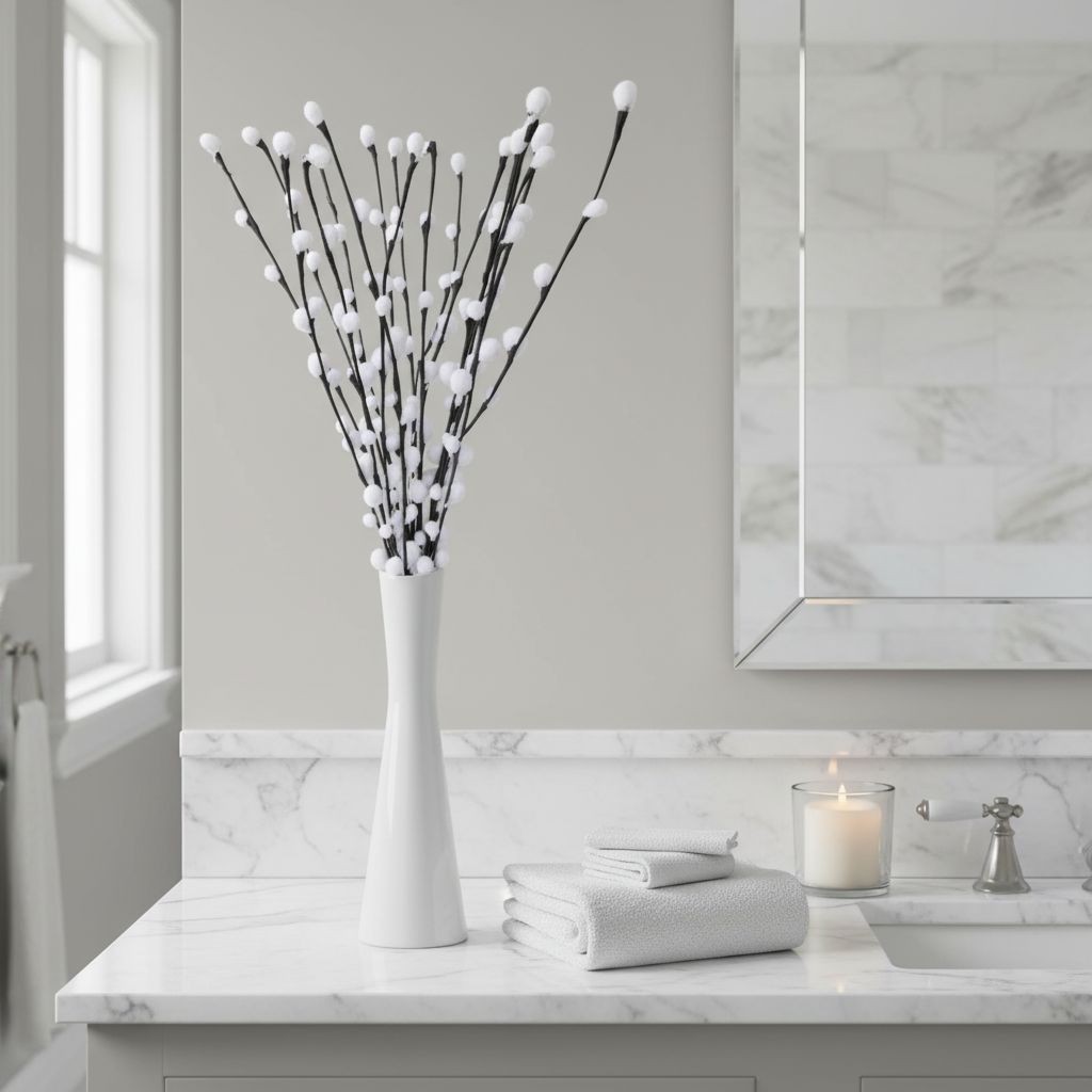 Artificial Pussy Willow Stems Black White Faux Branch Bundle Rustic Decor