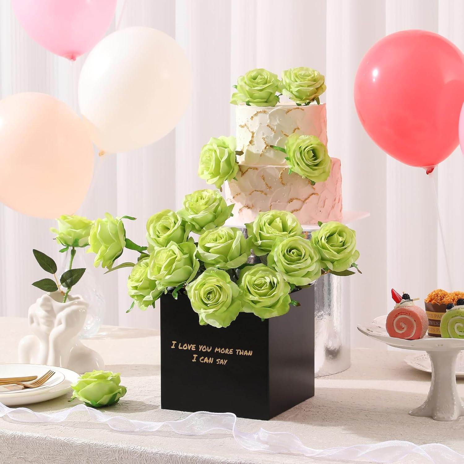 Green Roses Artificial Flowers -12Pcs Realistic Single Long Stem Fake Silk Roses