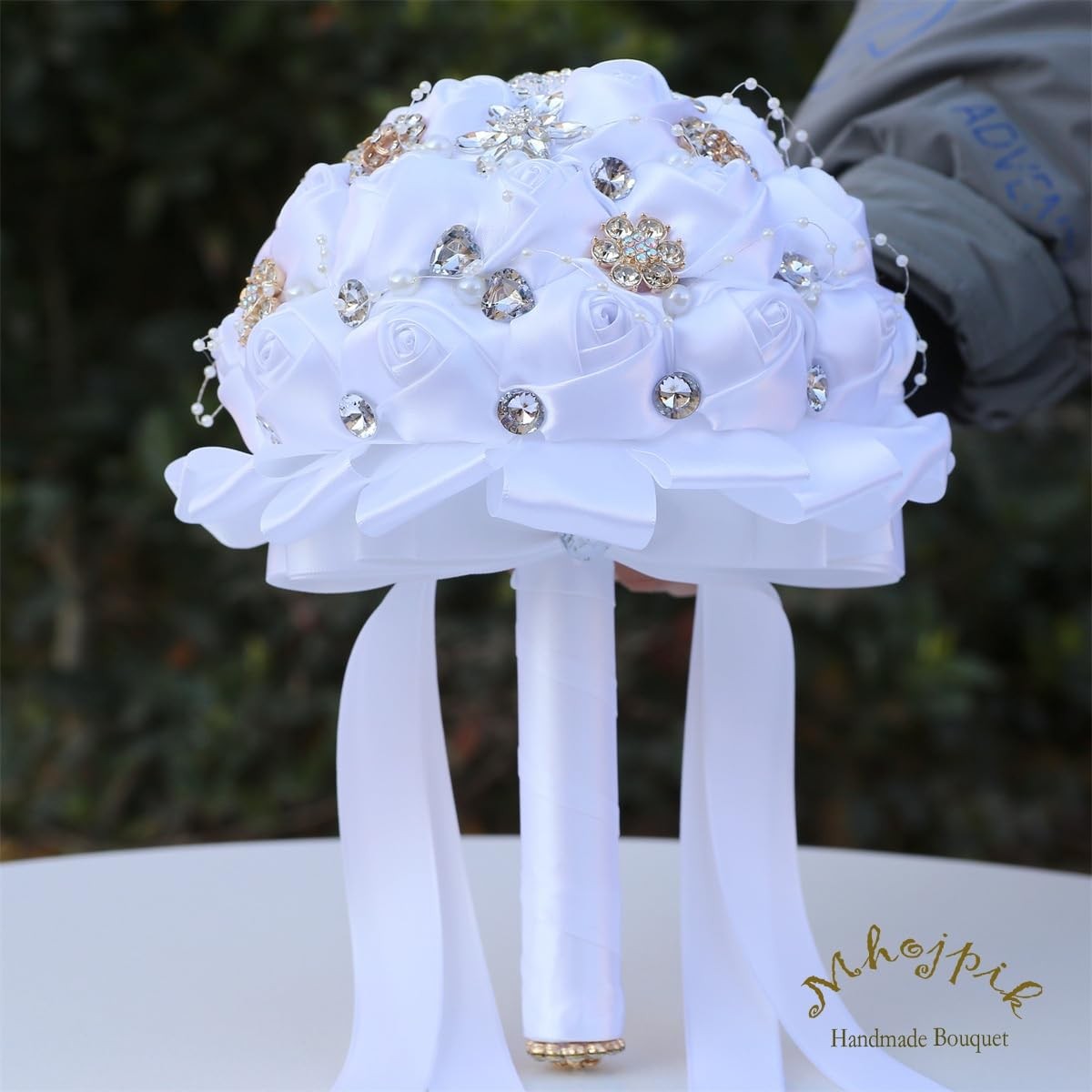 8.7″ White Bridal Wedding Bouquet Round Holding Bouquet Throw Toss Artificial…