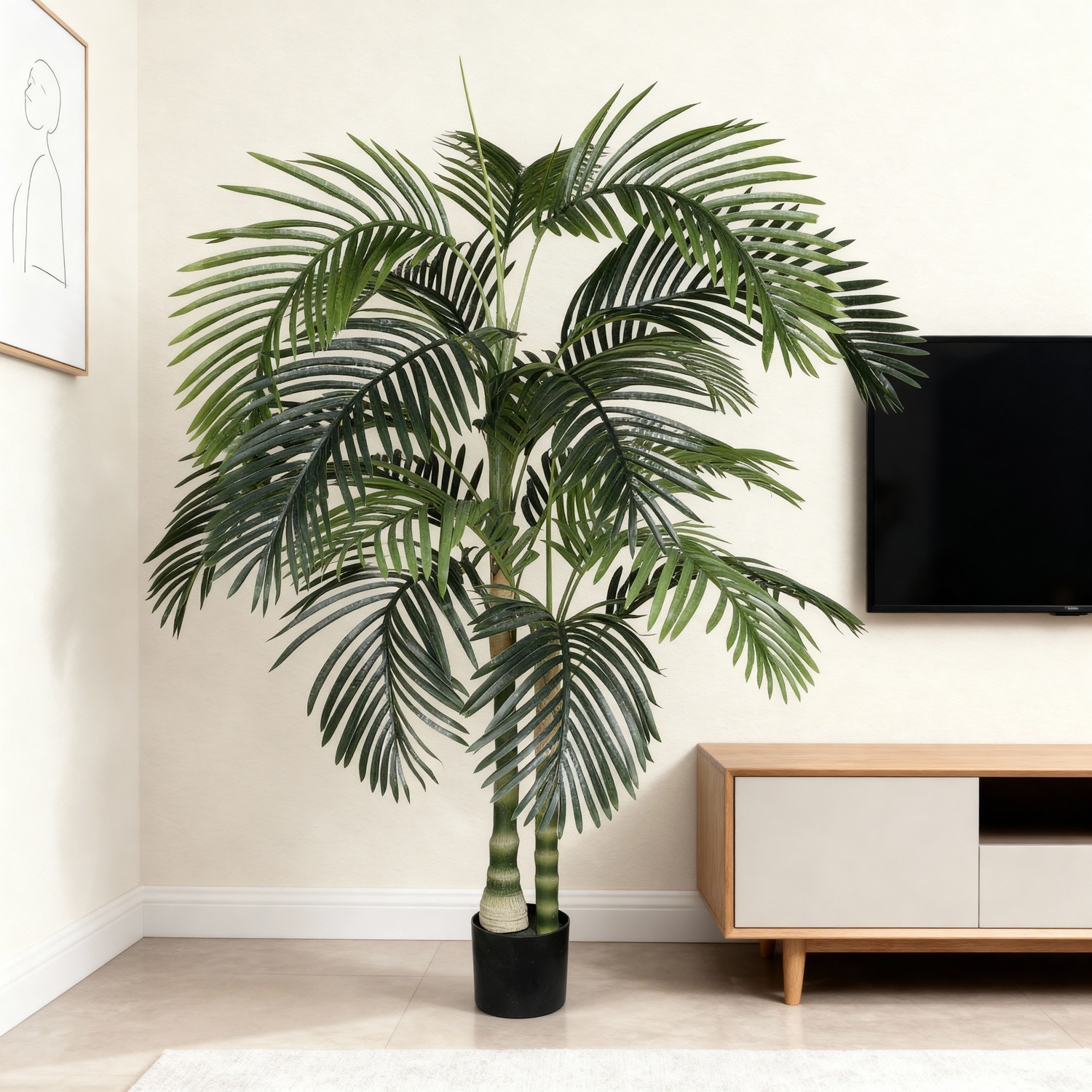 5/6FT Artificial Golden Cane Palm Tree w/ Black Plastic Pot for Office Home