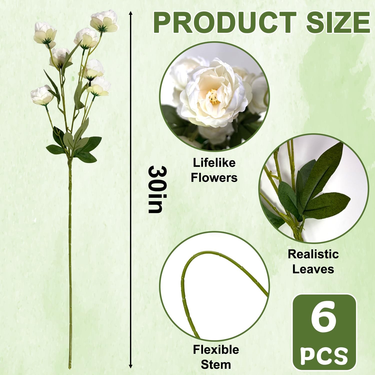 6 Pack 30″ Long Stem Faux Peonies Artificial Flowers, 42 Silk Peony Heads for…