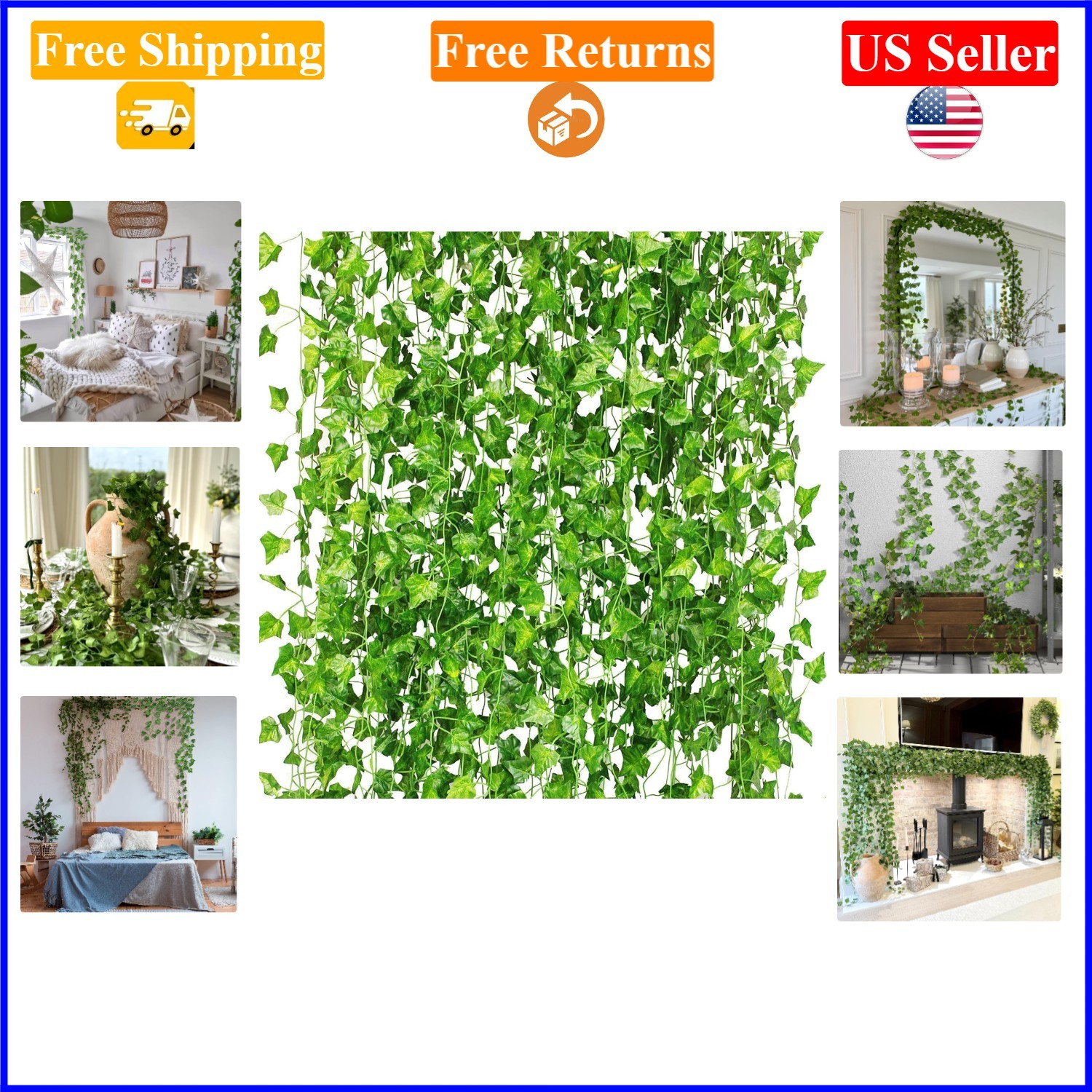 12 Pack 84Ft Green Artificial Ivy Garland for Indoor & Outdoor Decor