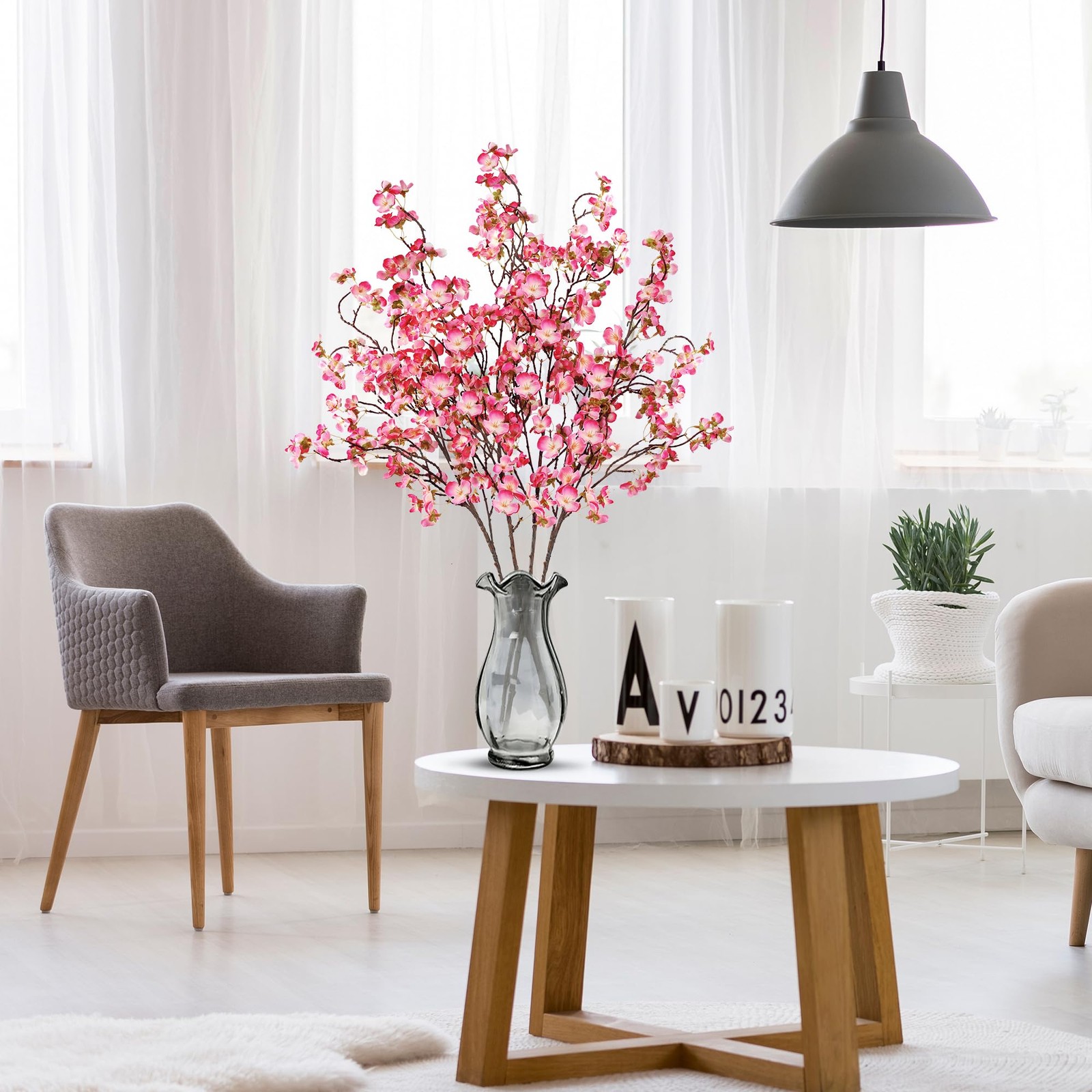Sggvecsy Artificial Cherry Blossom Flowers 4 Pcs Faux Cherry Blossom Stems Fa…