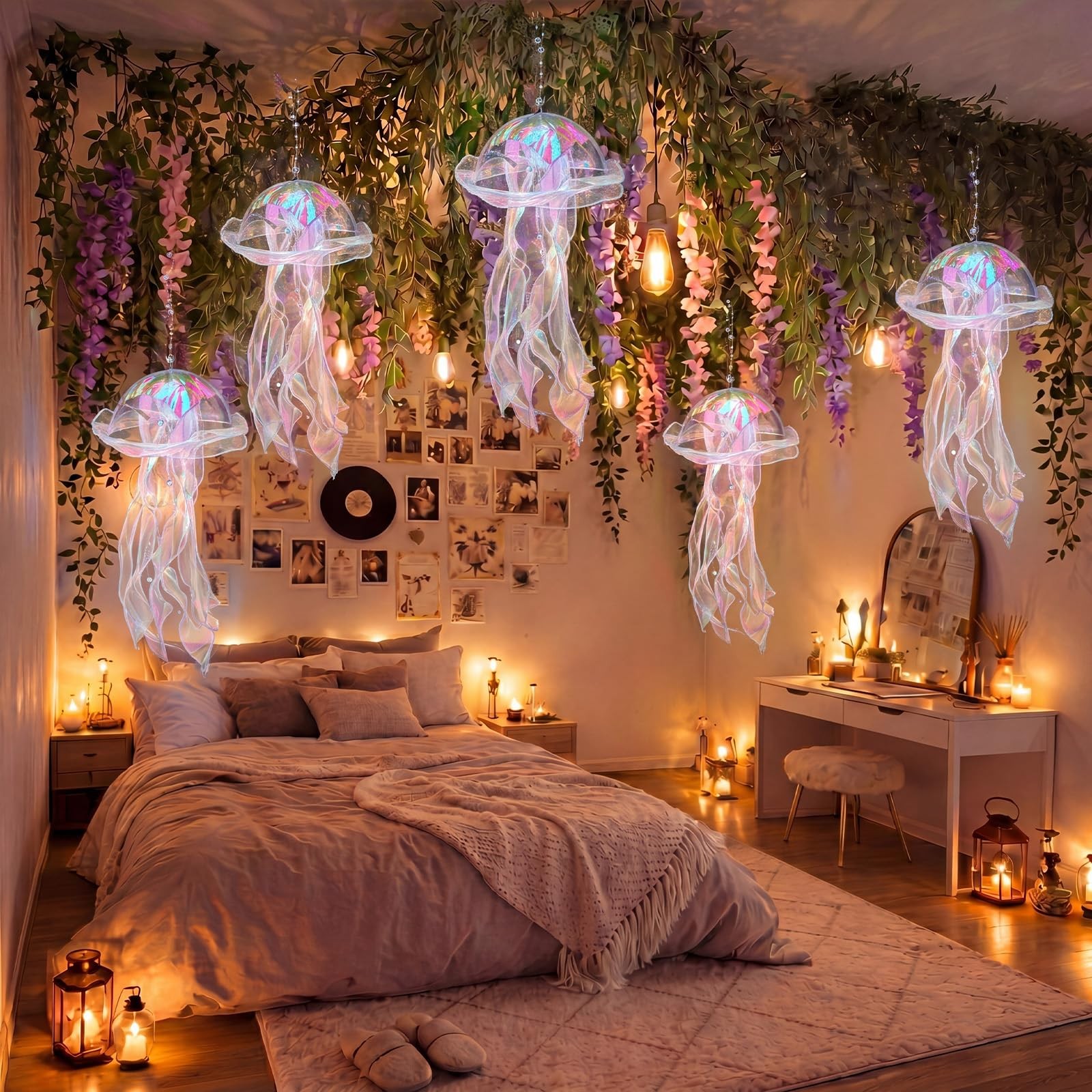 68 PCS Aesthetic Bedroom Ceiling Decor Light Up Jellyfish Lantern Vine Fairy