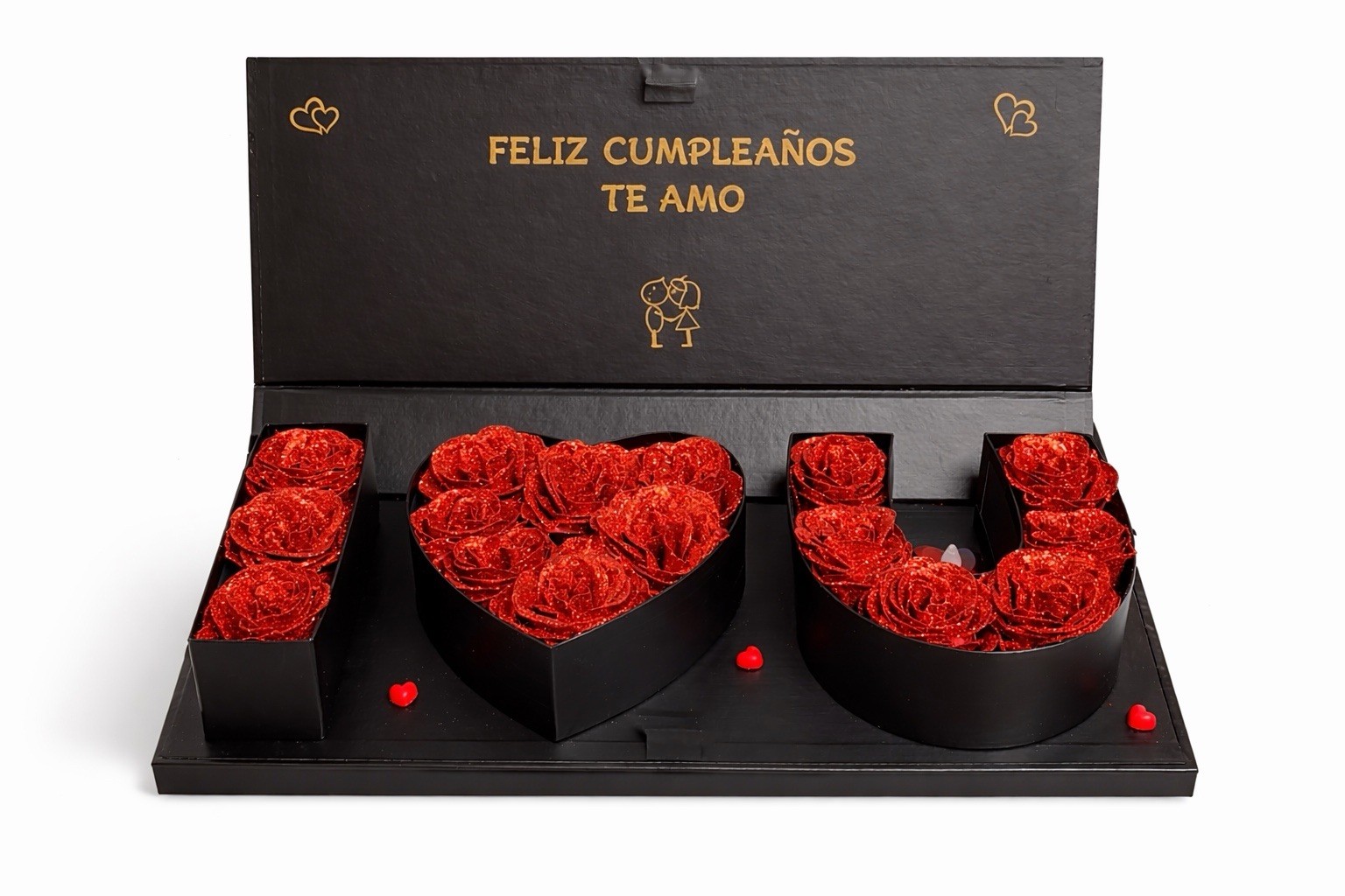 Luxury “LOVE” Rose Box – Red Glitter Roses Gift – Romantic Birthday Anniversary