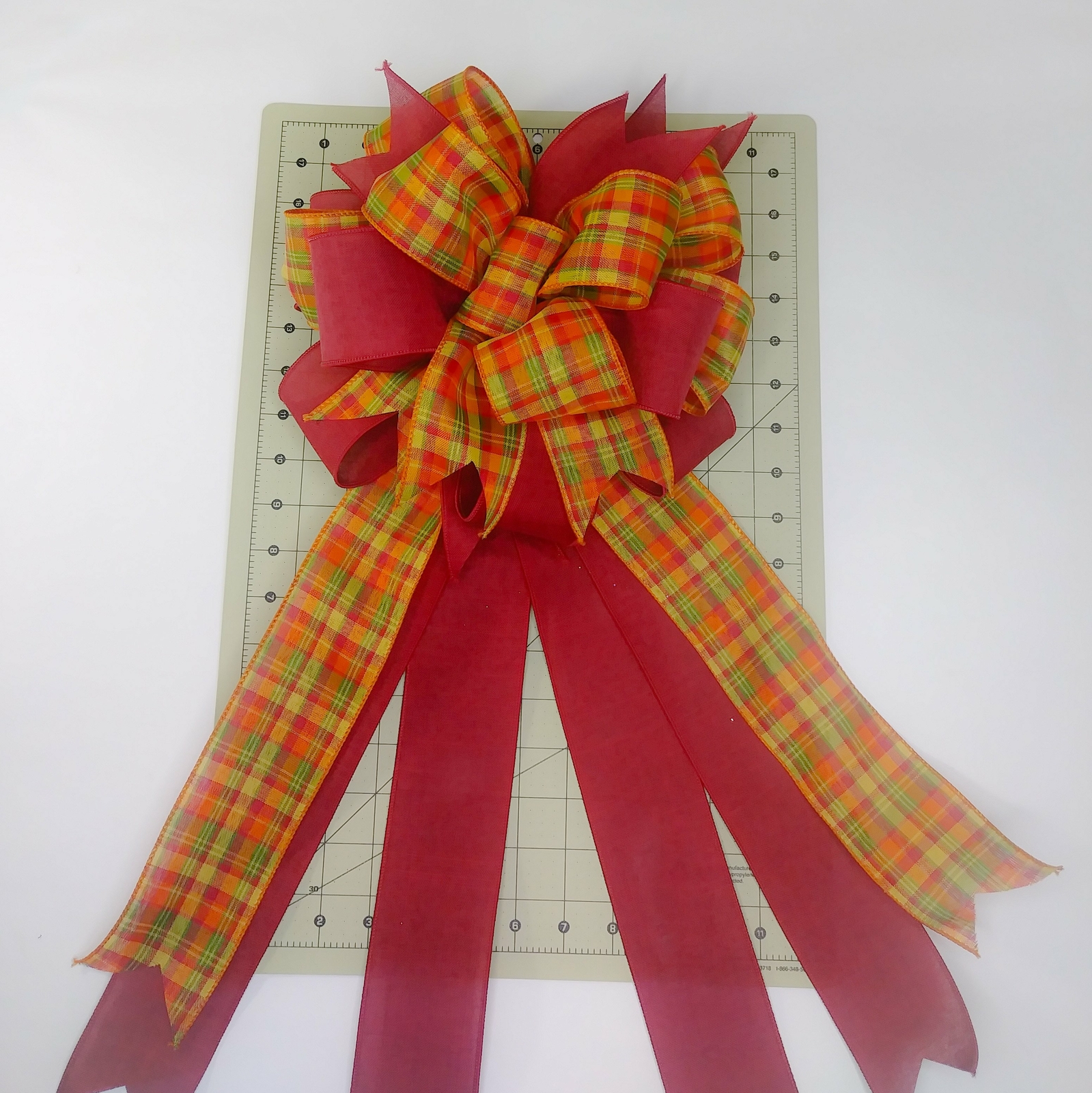 Wreath Bow, Fall, Burgundy Linen, Plaid