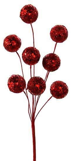 Set of 12 Red Glittered Disco Ball 9-1/2″ Tall Floral Picks